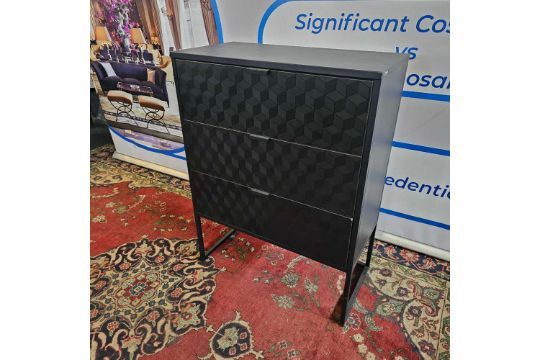 Lot 482: * Clearance Item Milo chest made of black metal with 3 patterned drawers 80 x 40 x 103 cm