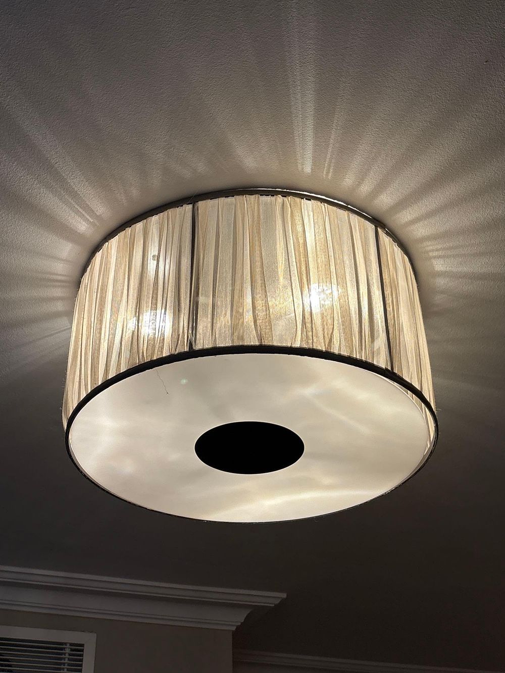Lot 1005: * Modern 3 Light Flush Mount Ceiling Light Translucent Fabric drum and white diffuser 40cm diameter