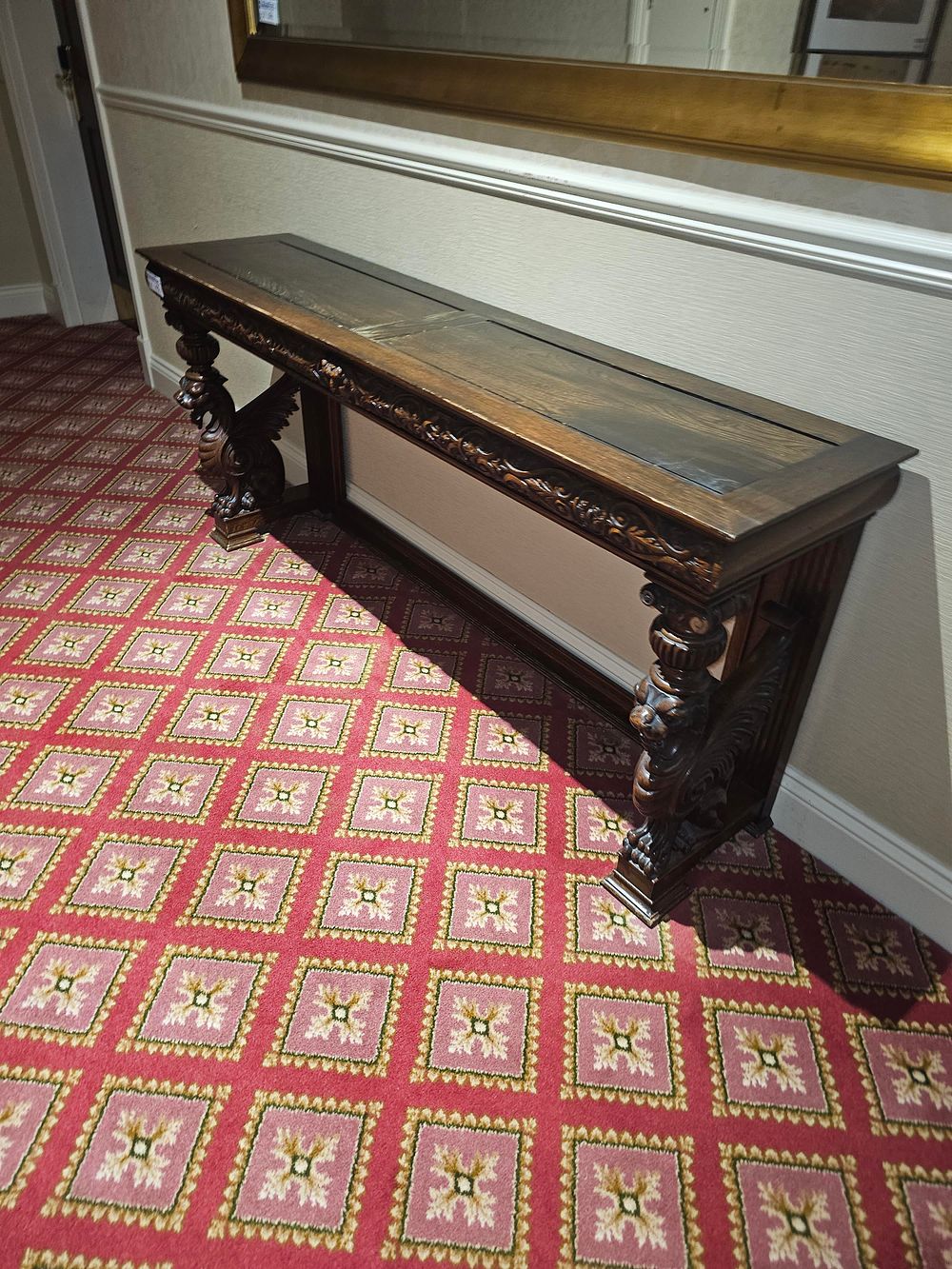 Lot 422: * A oak hall table with monopodia cared legs 176 x 42 x 78cm