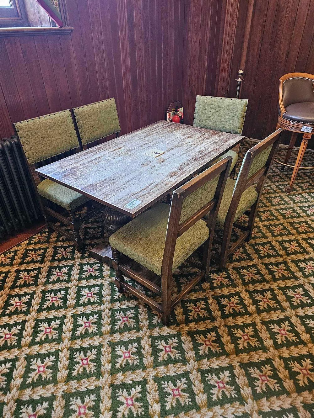Lot 661: * A rectangular dining table and a set of fie matching chairs