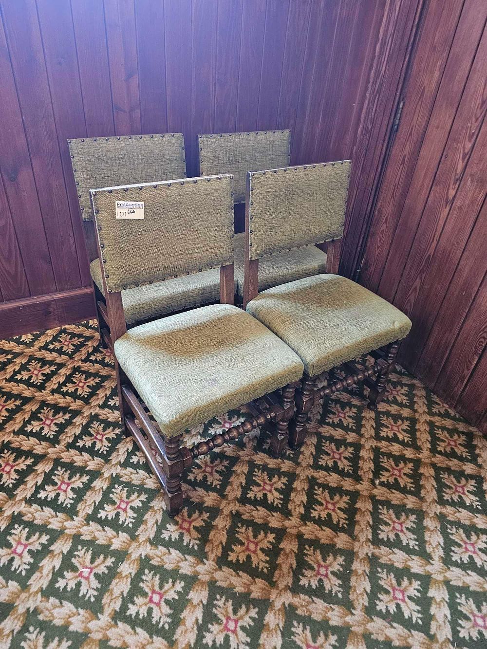 Lot 666: * A set of four Reprodux French Renaissance style oak upholstered dining chairs