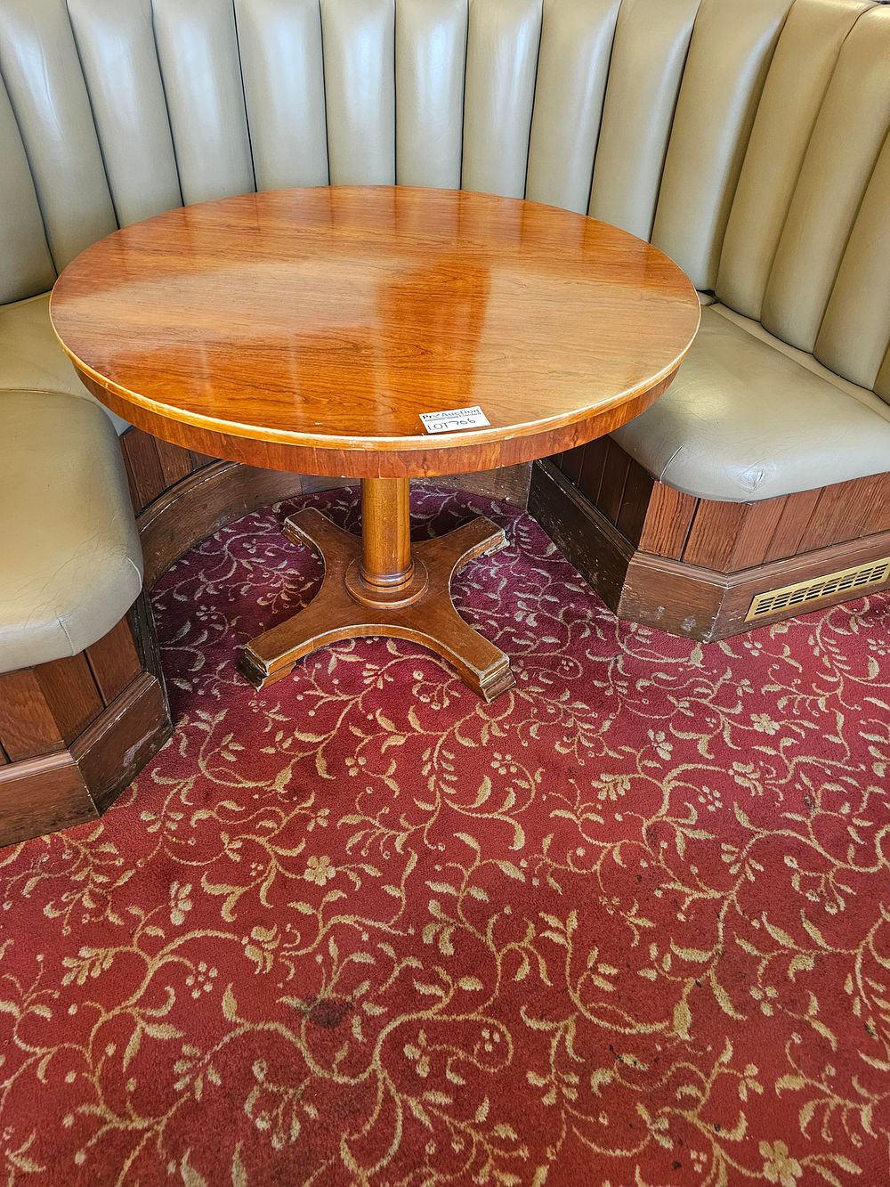 Lot 703: * A hardwood circular dining table on pedestal 115 x 73cm (no chairs) ( Brasserie)