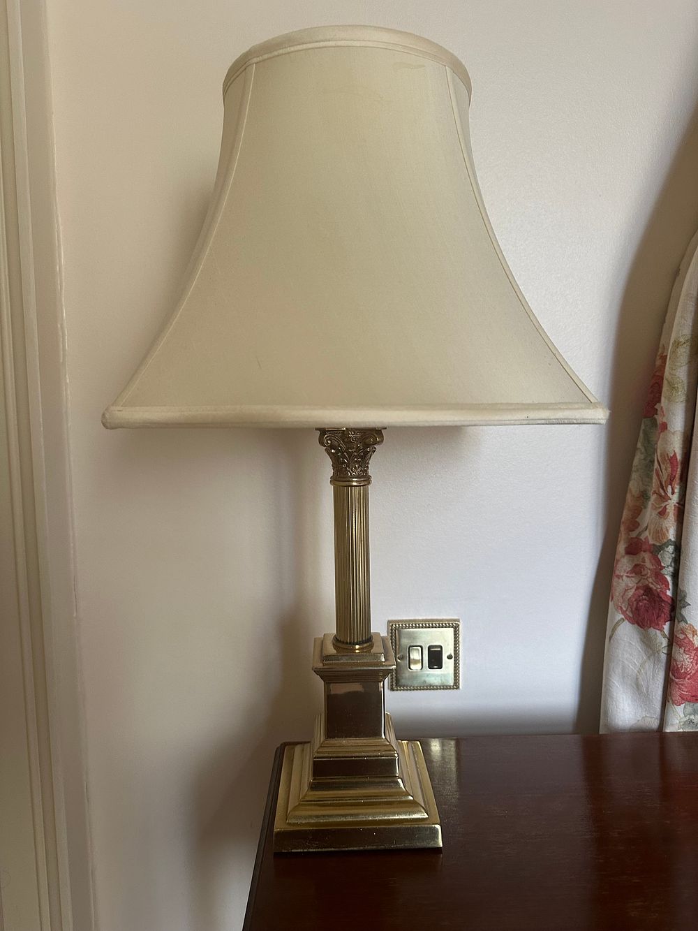 Lot 1047: * Neoclassical Style Brass Table Lamp with Fabric Shade