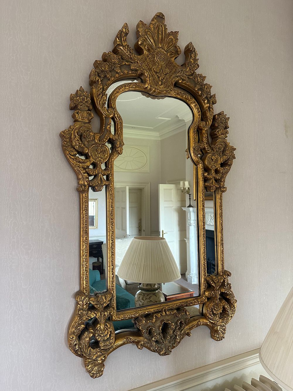 Lot 1067: * Large Rococo Reial style Wall Mirror with Gilded Cared Frame