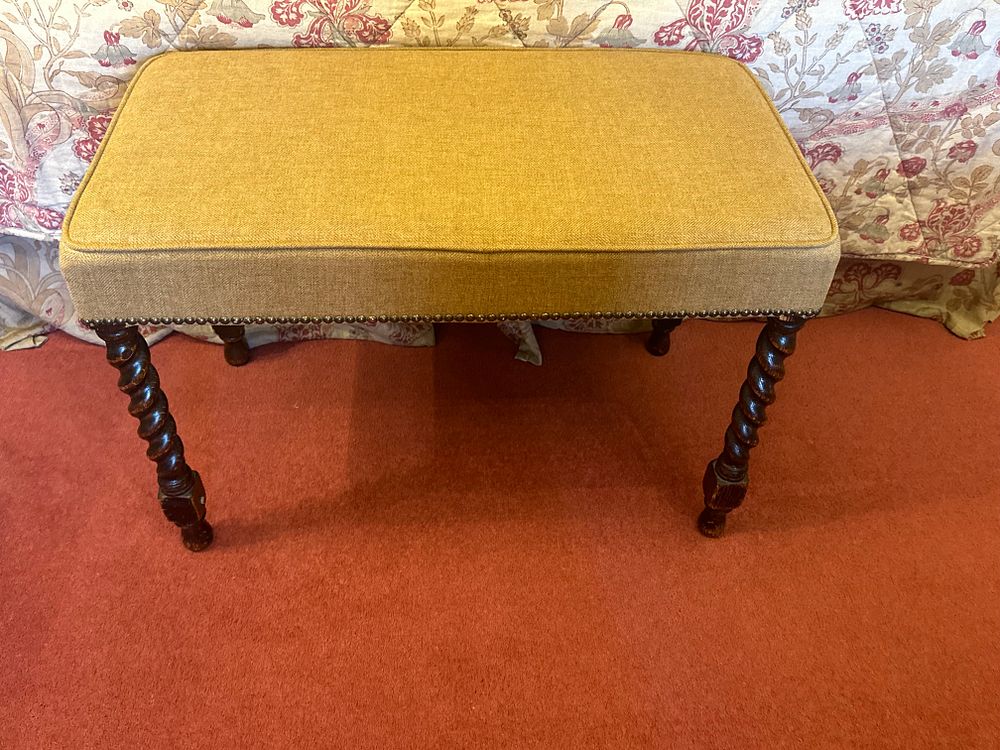 Lot 1157: * Late 20th Century Upholstered Yellow Ottoman with Barley Twist Legs