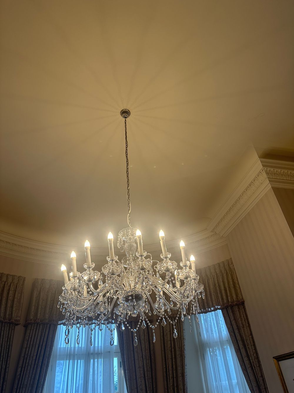 Lot 1414: * A Louis XI style Bohemian glass crystal chandelier with sixteen arms