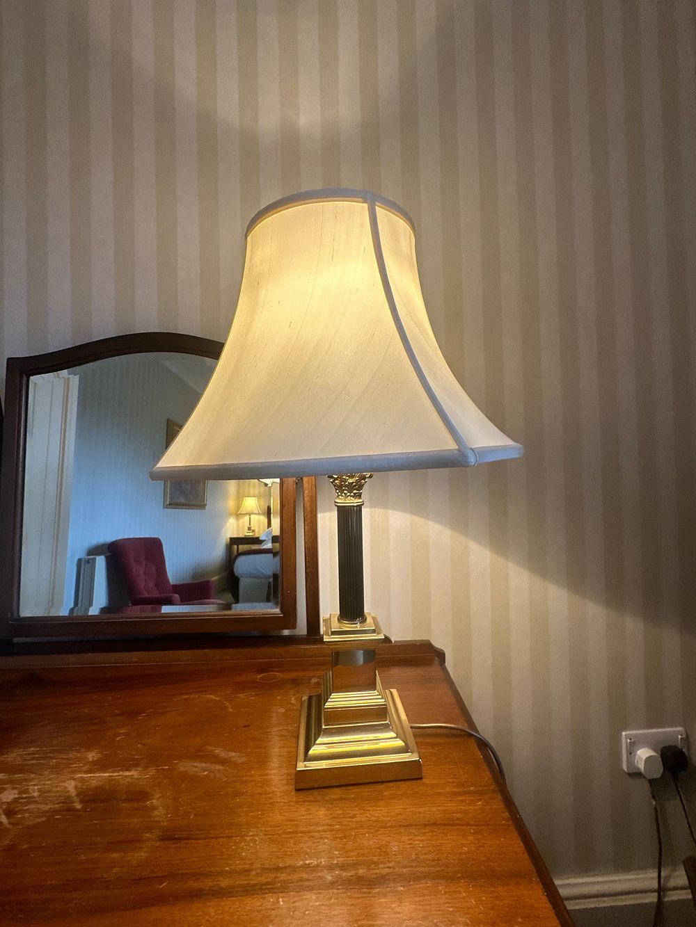 Lot 1467: * Group of three Empire reial style table lamps with fluted columns and bell-shaped shades