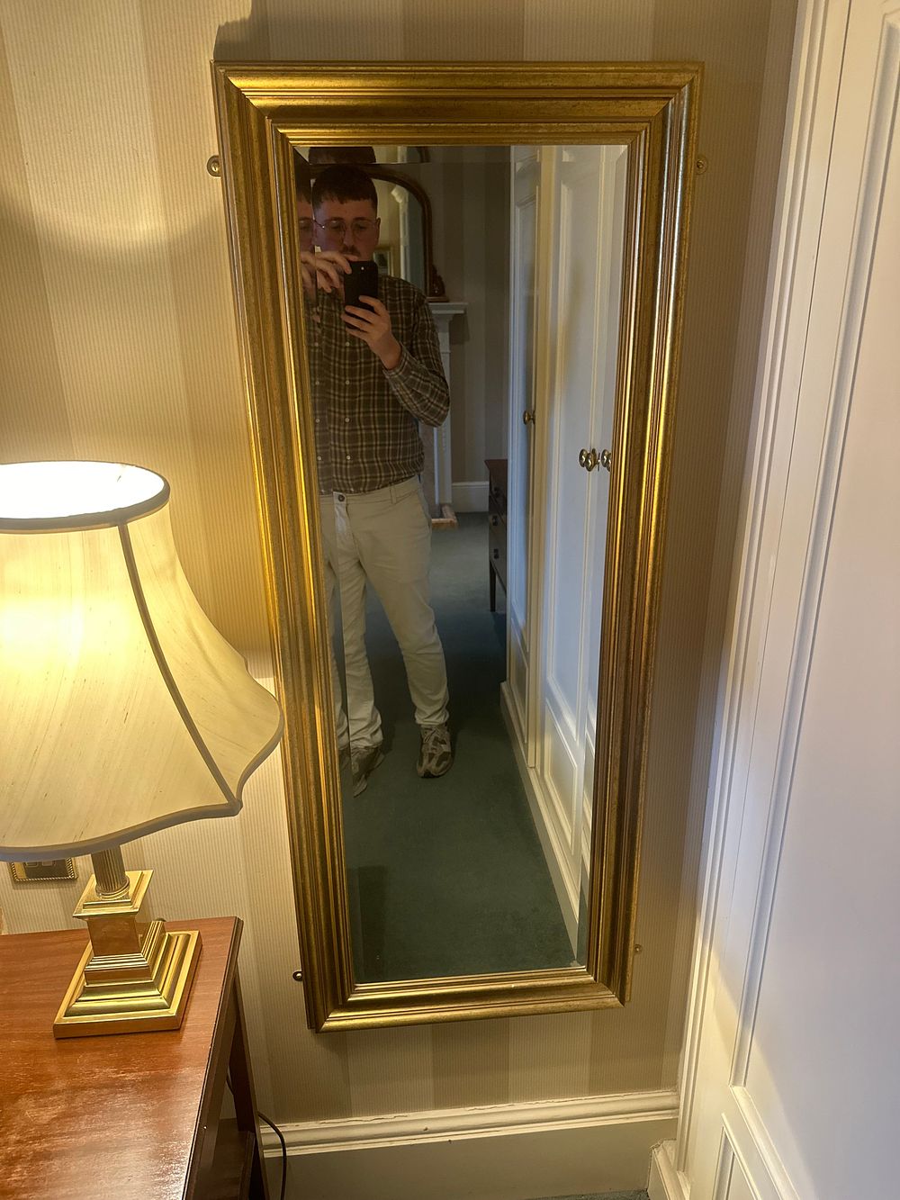 Lot 1476: * Rectangular full-length wall mirror with substantial gilded frame