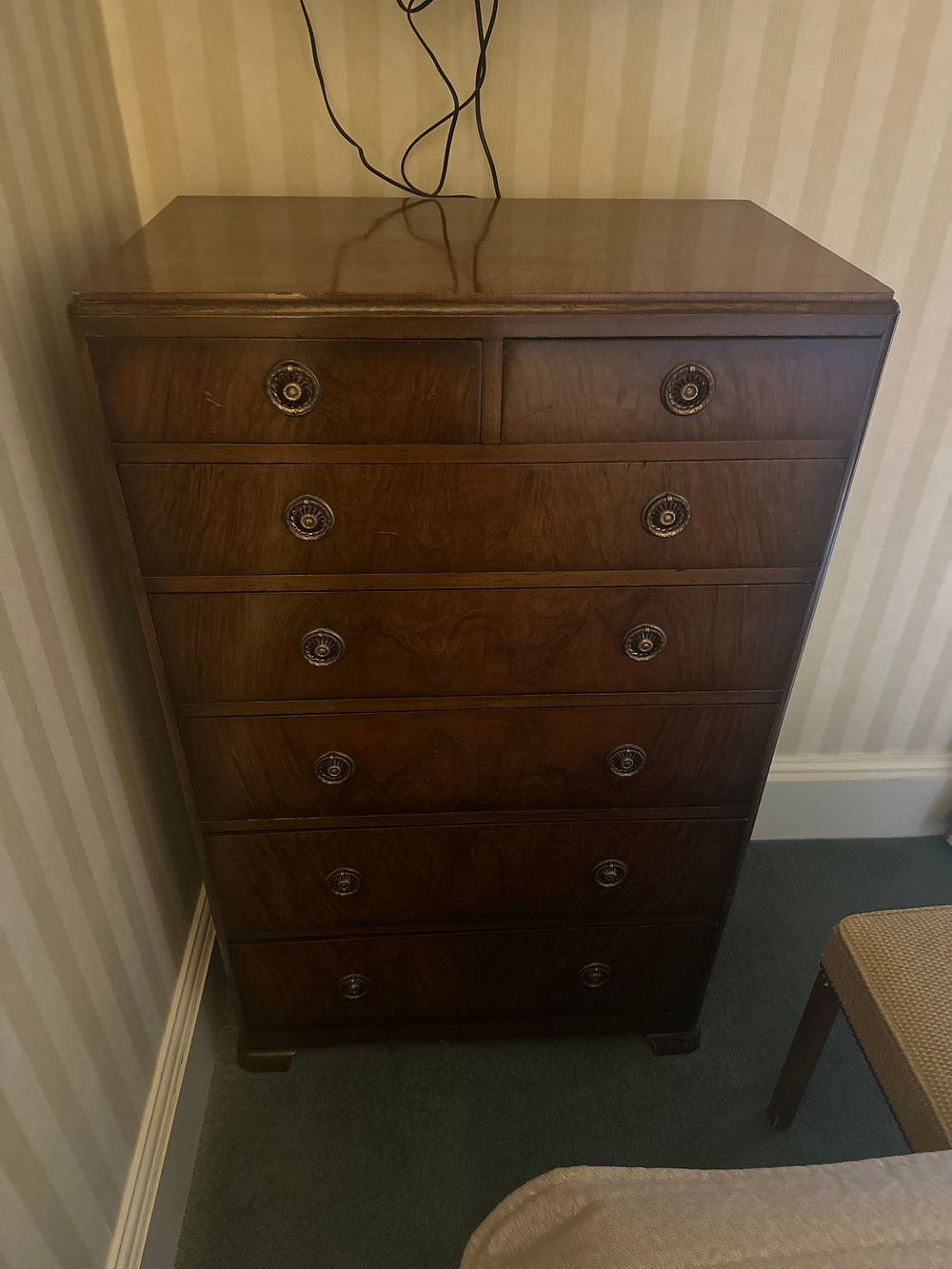 Lot 1494: * Regency-style tallboy chest of drawers in figured mahogany eneer