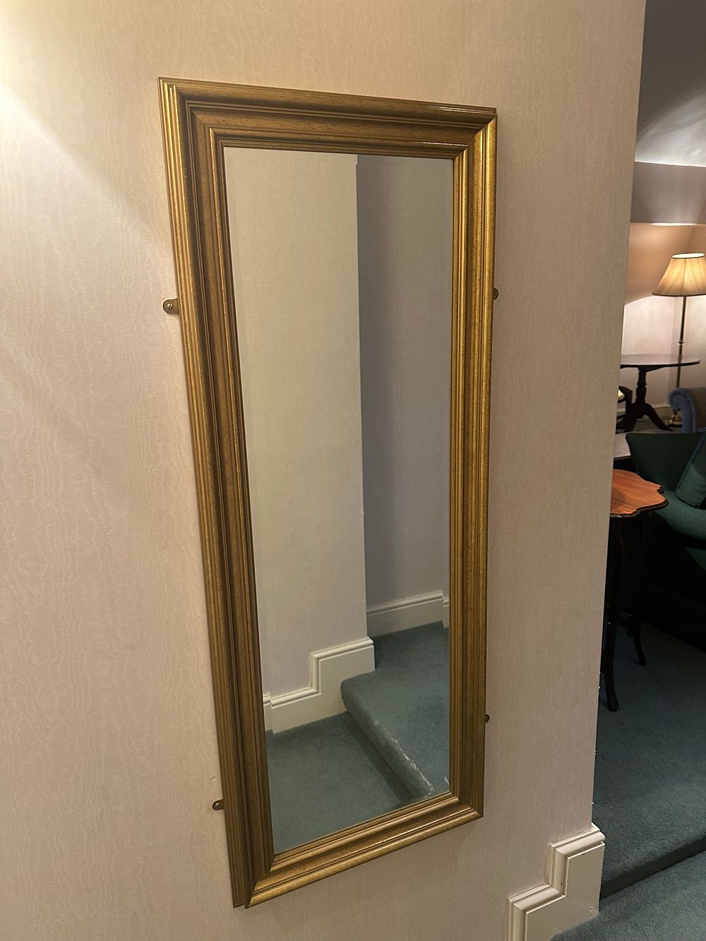 Lot 1516: * Rectangular ertically oriented dress mirror with gold-painted wooden frame