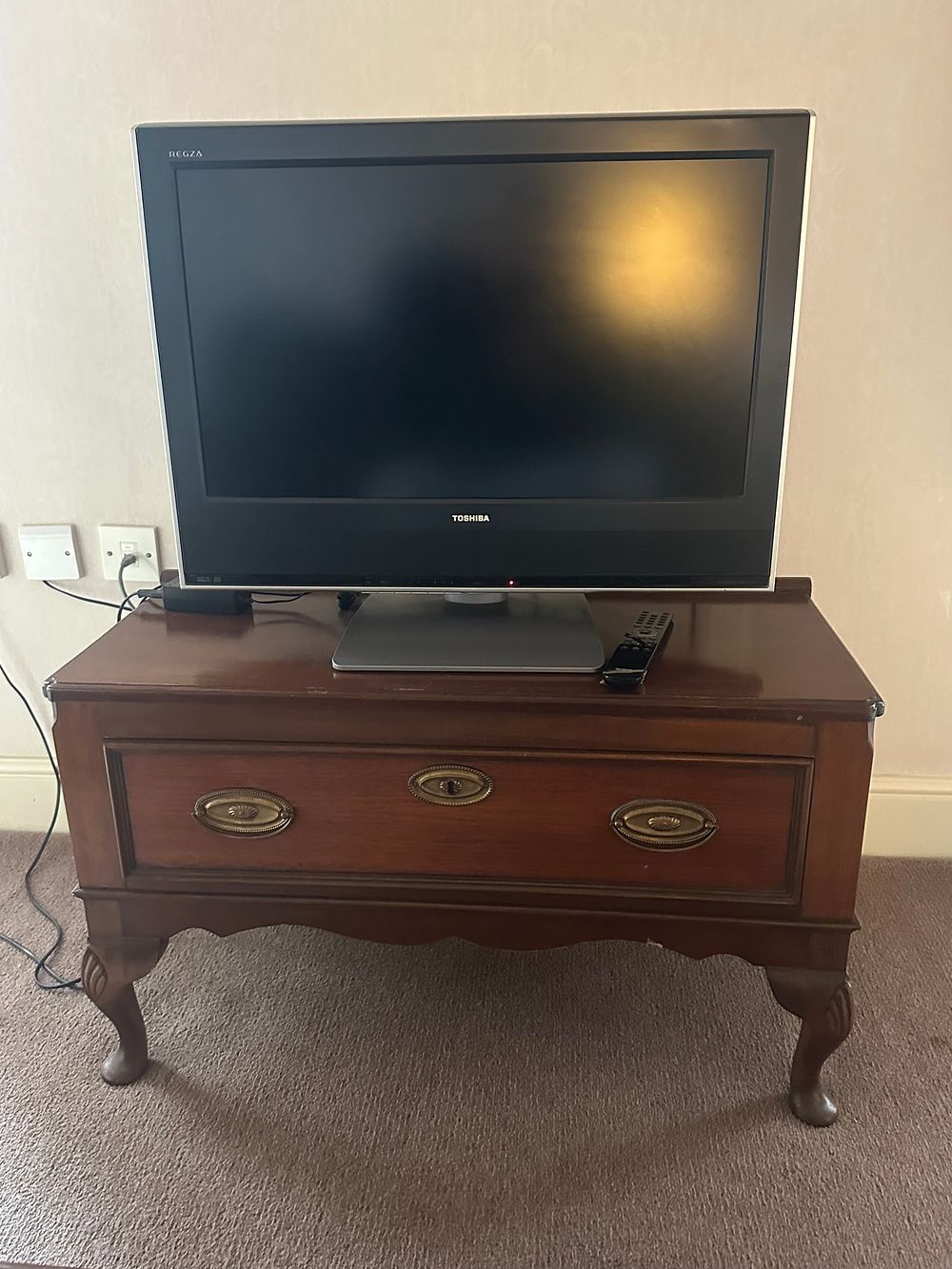 Lot 1722: * Traditional Style Mahogany Media Stand with Drawer and Open Shelf