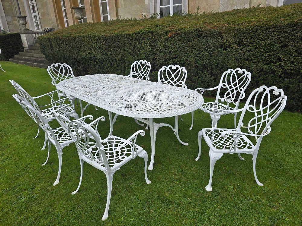 Lot 2090: * ictorian-style cast aluminum outdoor dining set – white finish –