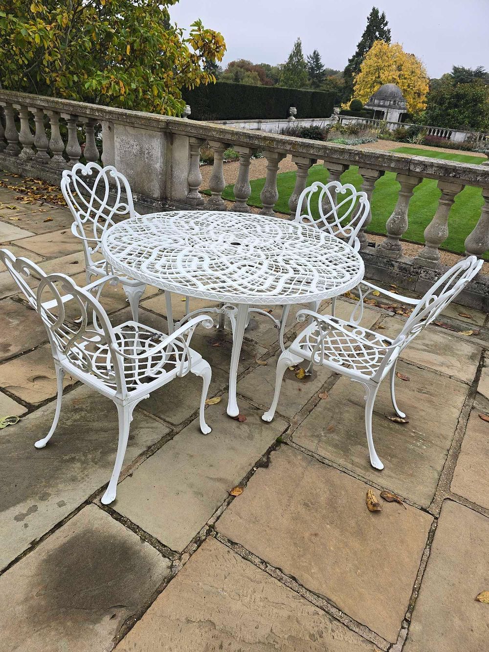 Lot 2098: * ictorian-style cast aluminum outdoor dining set – white finish –