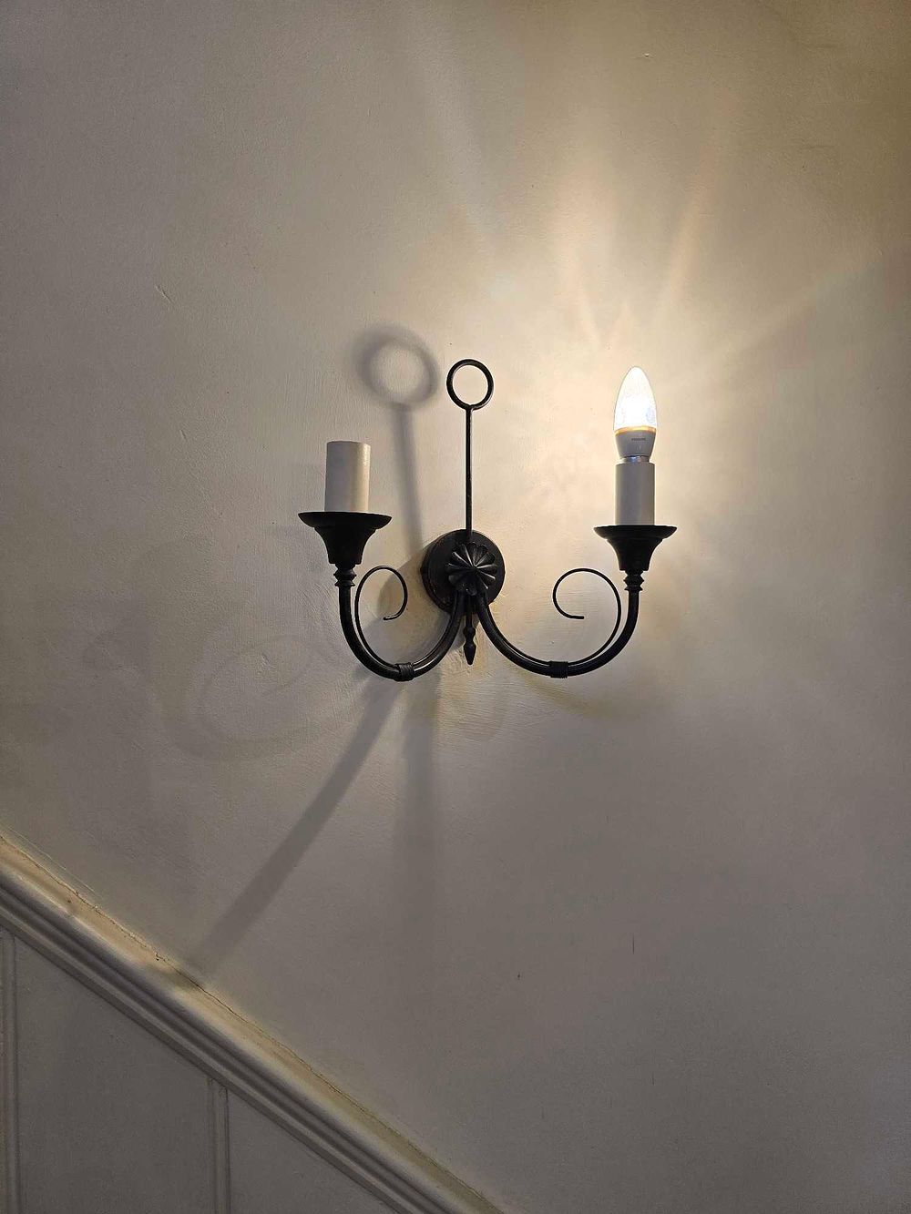 Lot 2190: * A set of six modern double-arm wall sconces constructed from dark-finished black metal