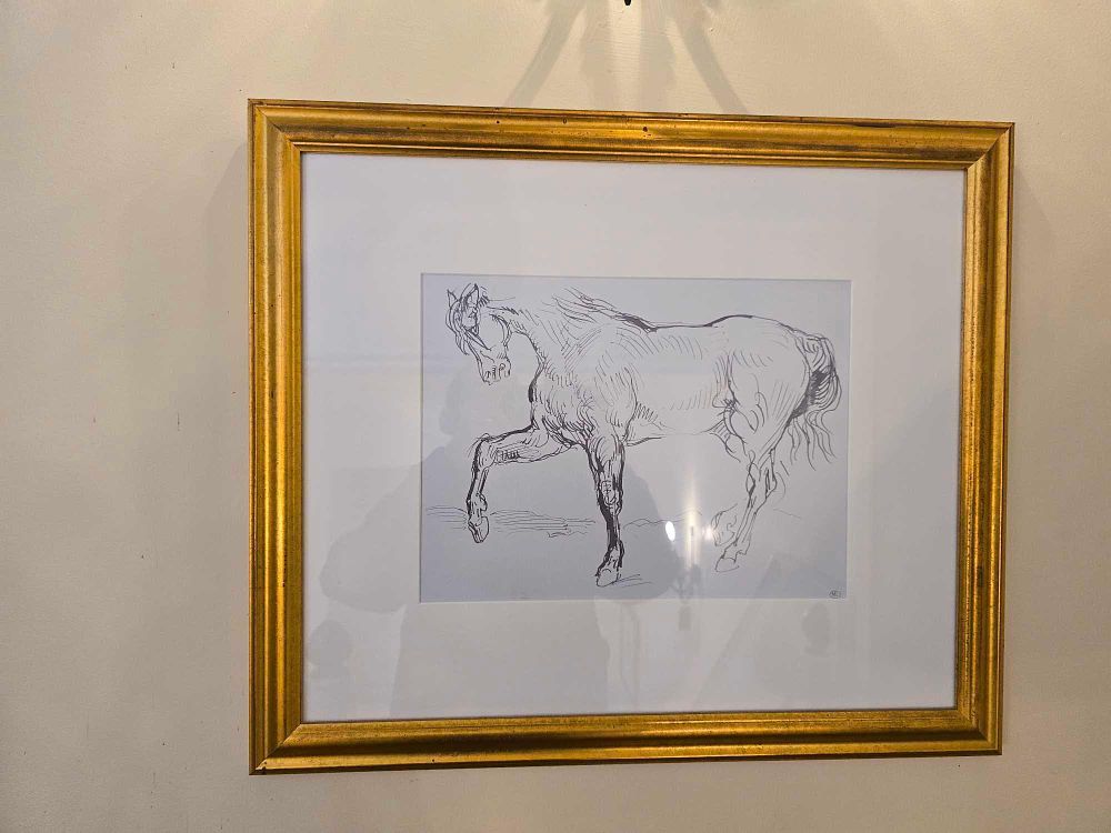 Lot 2192: * Print – stylized horse, gilt frame –