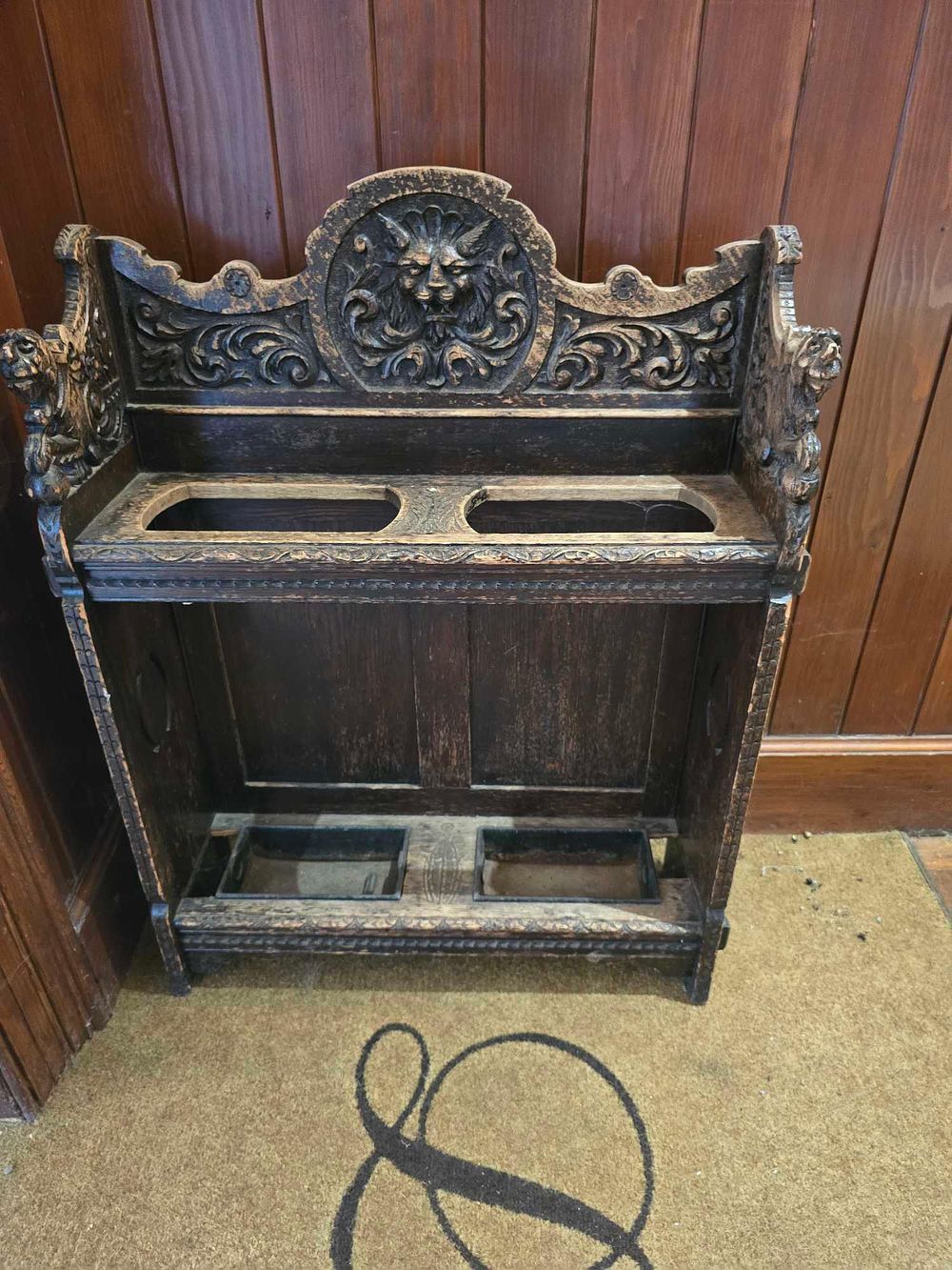 Lot 2199: * A ictorian cared oak umbrella and stick stand executed in a Jacobean or Gothic Reial style