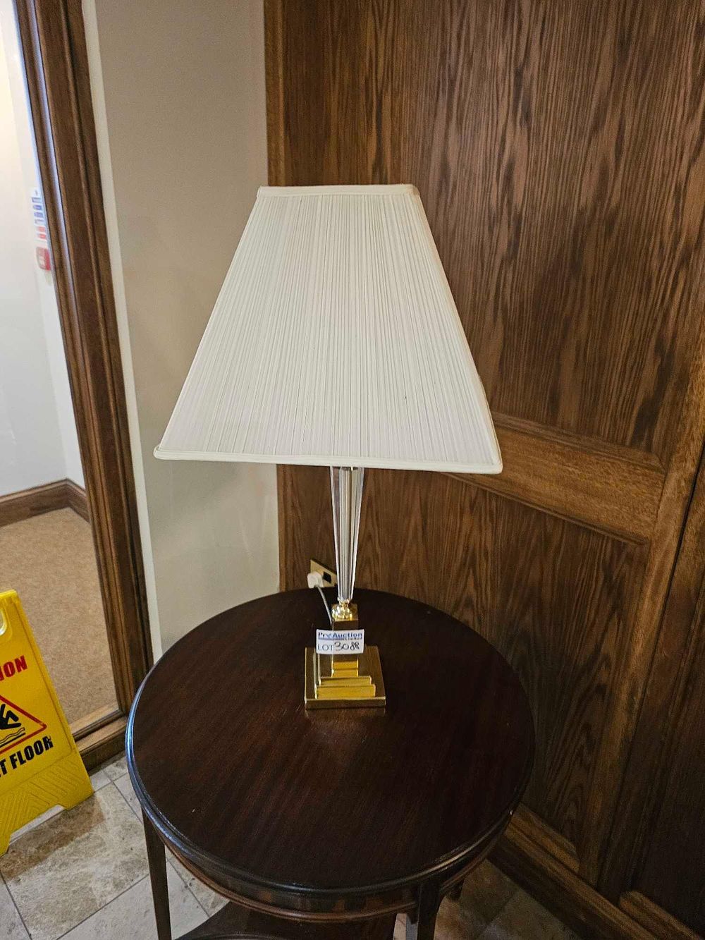 Lot 3088: * A brass and glass table lamp with shade