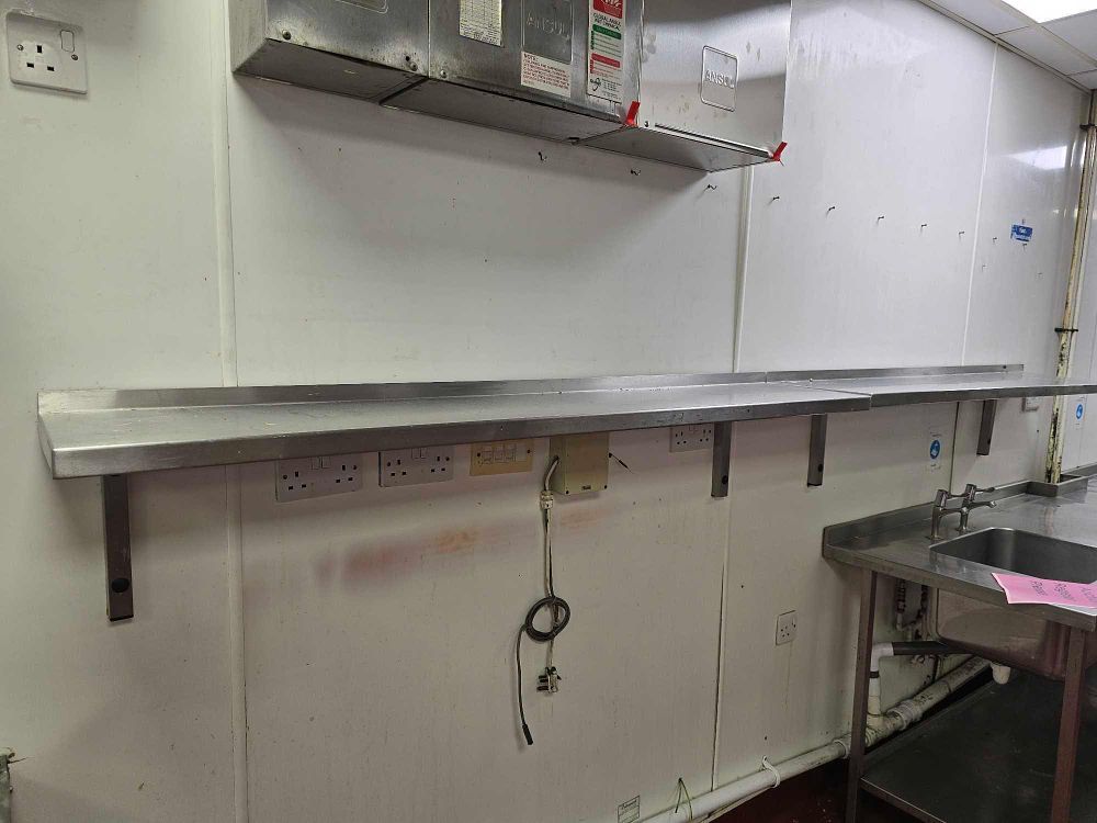 Lot 5047: * 2 x stainless steel wall sheles 160 x 30cm (Adams Brasserie)