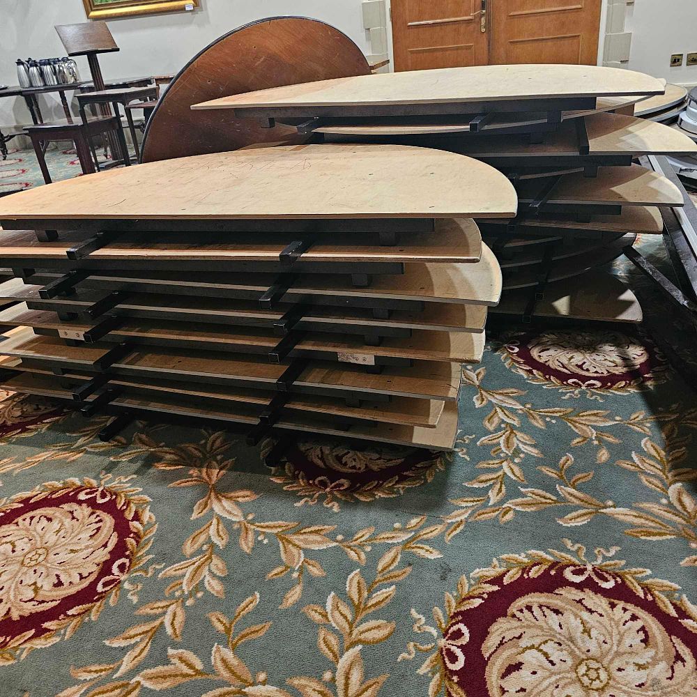 Lot 7082: * A large quantity of Forbes Furniture trestle D end tables