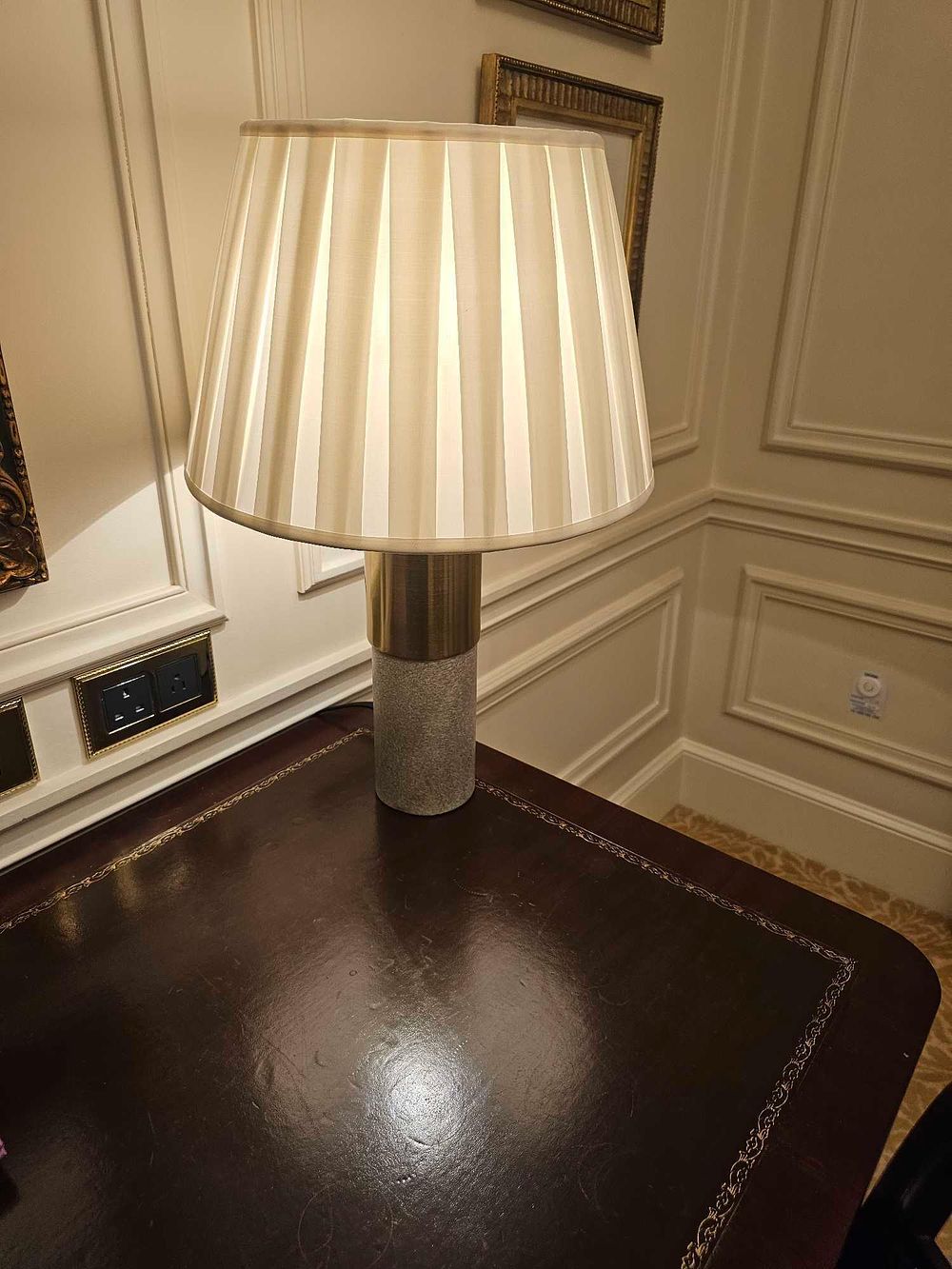 Lot 227: * Two-Tone Table Lamp – Brushed Finish with Pleated Shade