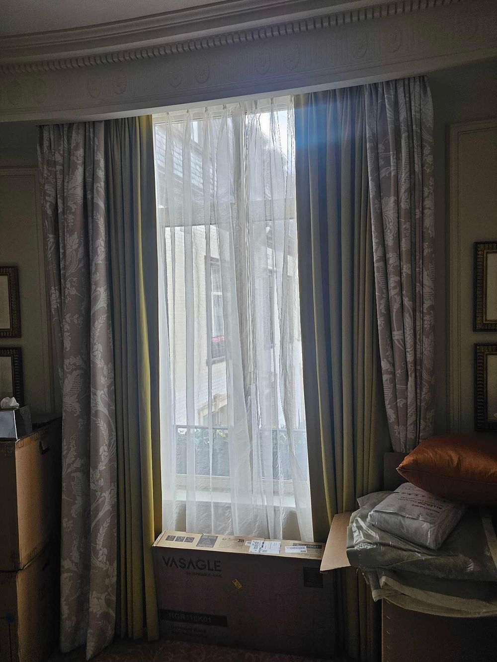 Lot 307: * A set of Drapes Window Dressing – Green Silk Drapes with Show Curtain