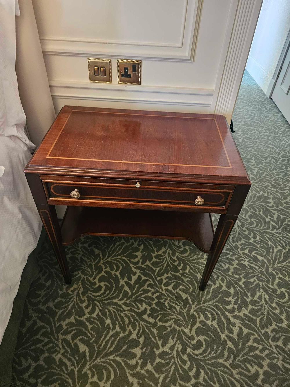 Lot 309: * A pair of George III style mahogany and satinwood inlaid bedside tables by Francesco Molon