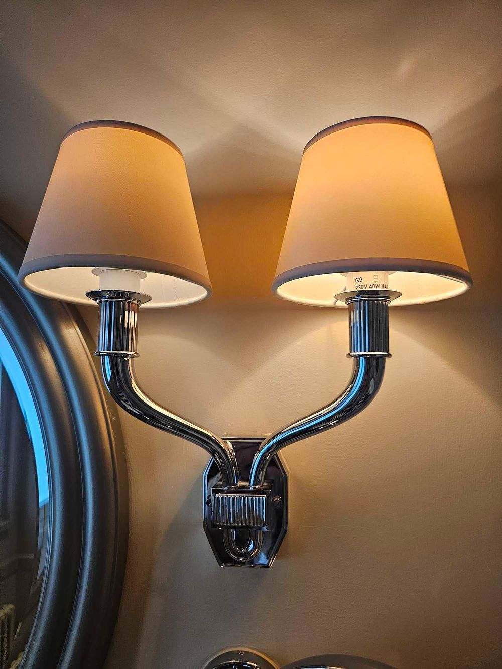 Lot 416: * Pair of Wall Lights – Twin Arm Fixtures in Polished Nickel with Ribbed Detailing