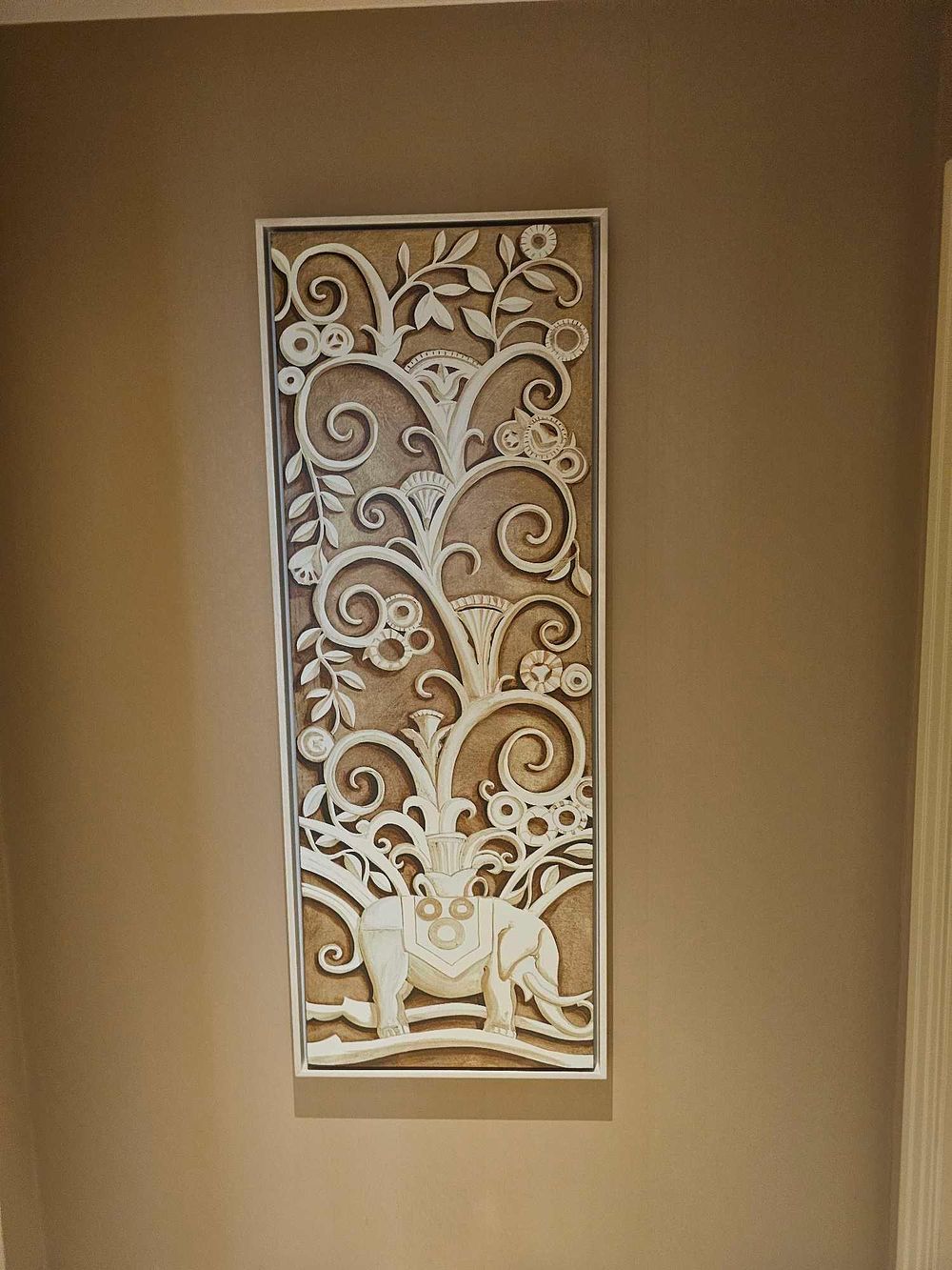 Lot 433: * Framed Print – Resting Elephant in Stylized Foliage (Art Deco Relief Study)