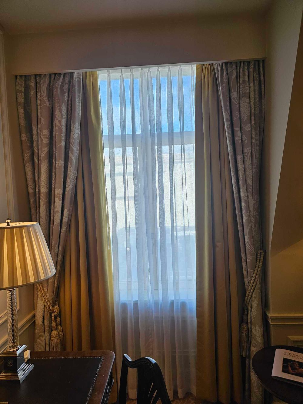 Lot 490a: * Curtain Set – Gold Silk Drapes with Decorative Show Panel, Fully Lined
