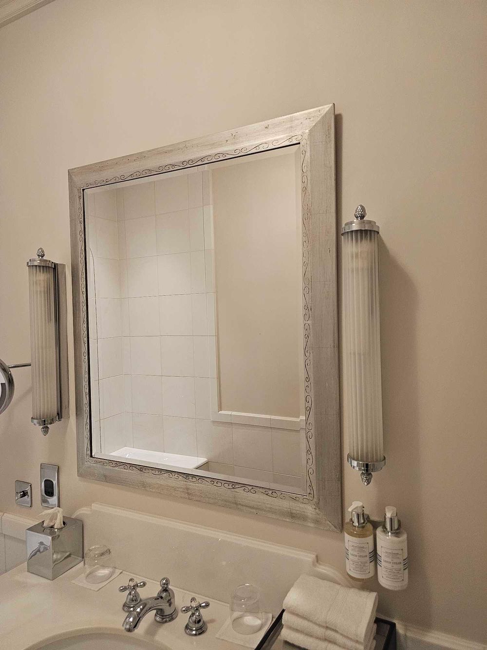 Lot 520: * Wall Mirror – Bevelled Plate with Decorated Silver Frame, 88 x 100cm