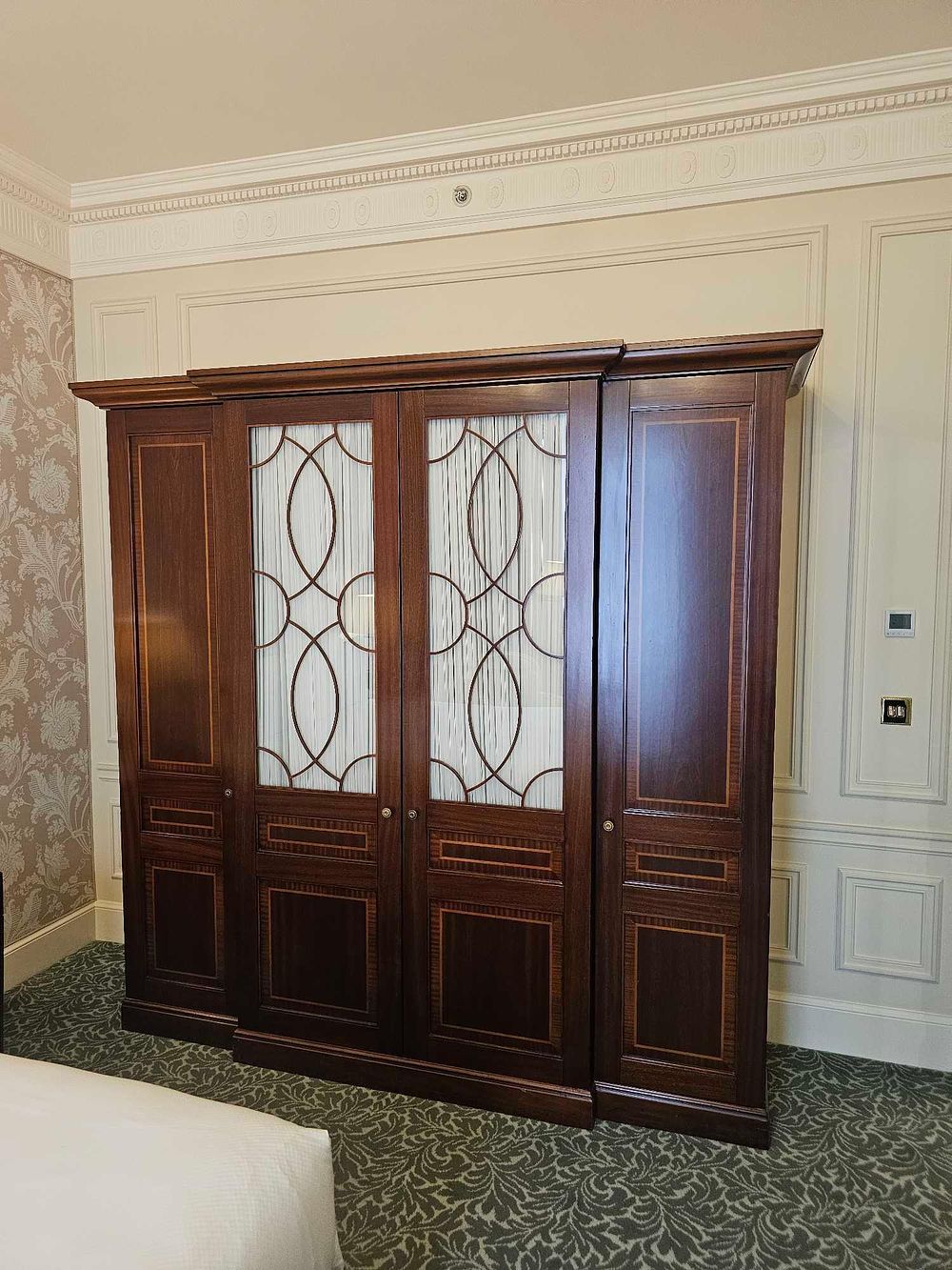 Lot 528: * Francesco Molon Georgian Style Mahogany Breakfront with Satinwood Banding