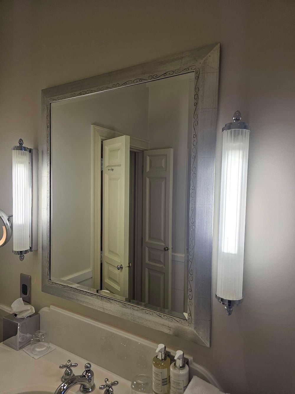 Lot 778: * Wall Mirror – Bevelled Plate with Decorated Silver Frame, 88 x 100cm