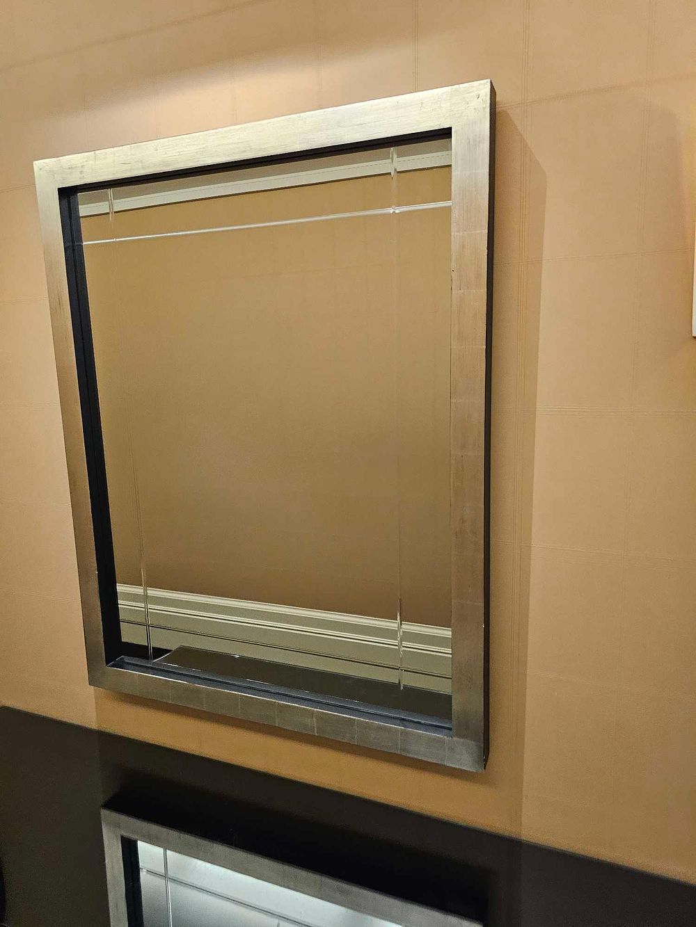 Lot 2019: * Rectangular Mirror with Brushed Silver Frame and Glass Detailing