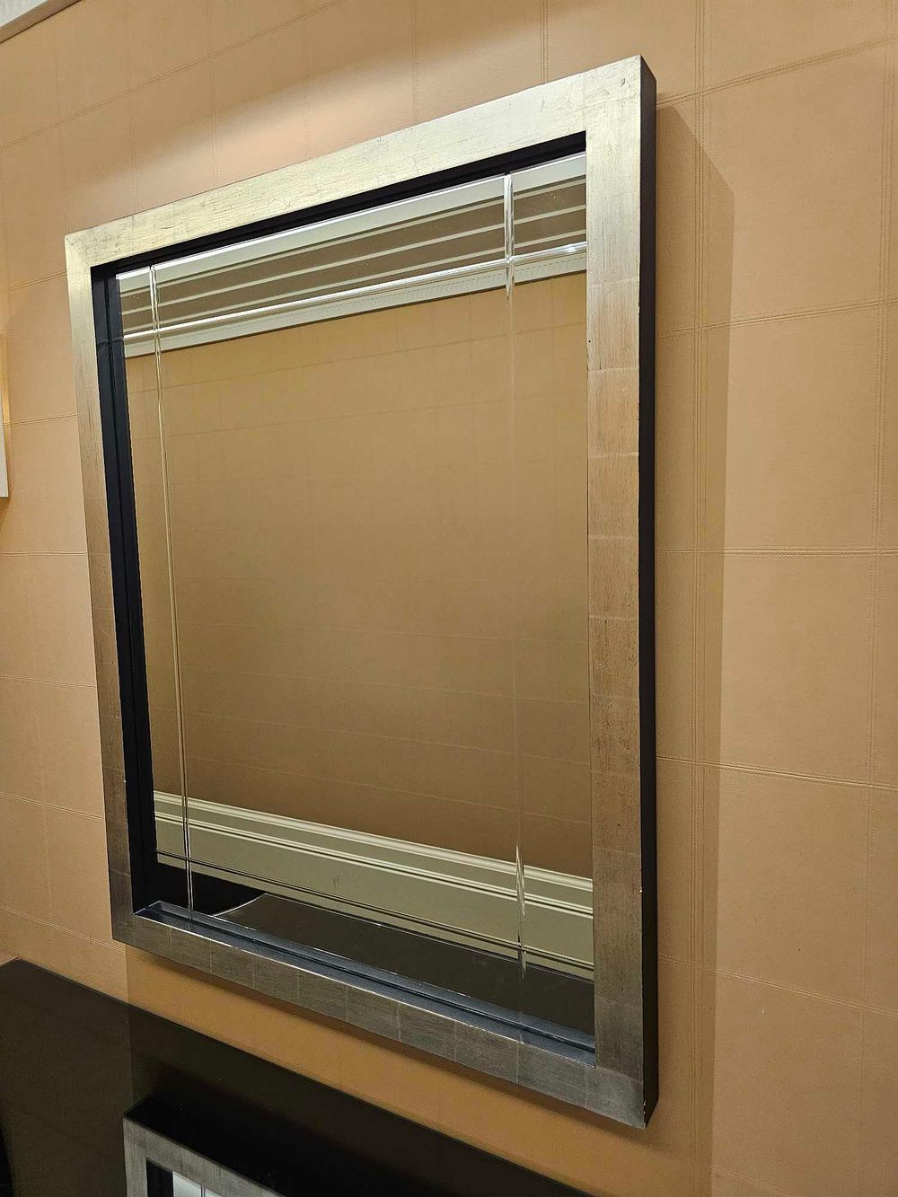 Lot 2021: * Rectangular Mirror with Brushed Silver Frame and Glass Detailing