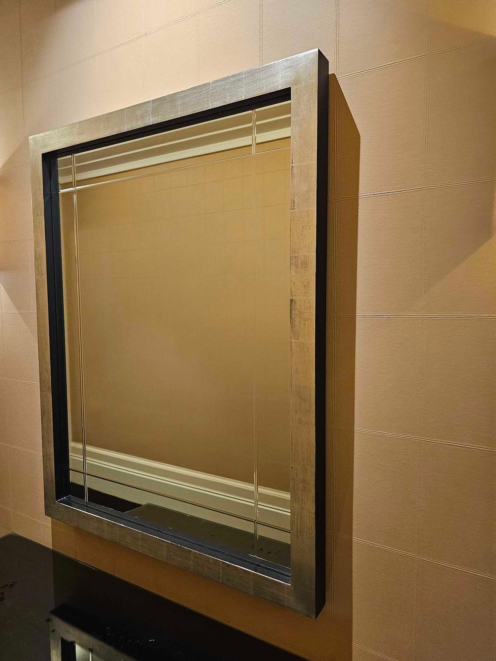 Lot 2040a: * Rectangular Mirror with Brushed Silver Frame and Glass Detailing