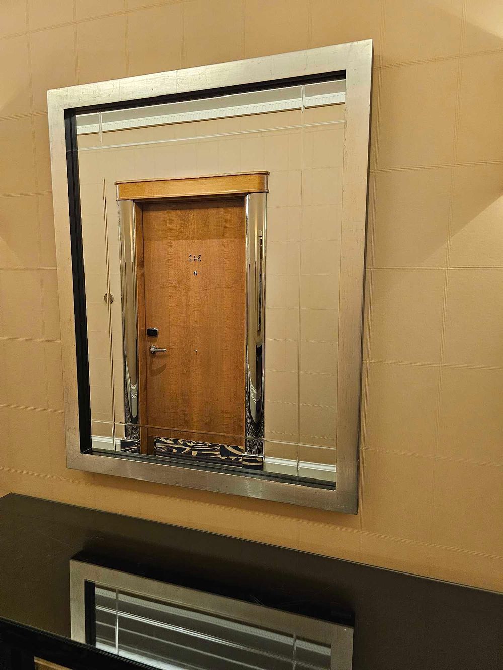 Lot 2071: * Rectangular Mirror with Brushed Silver Frame and Glass Detailing