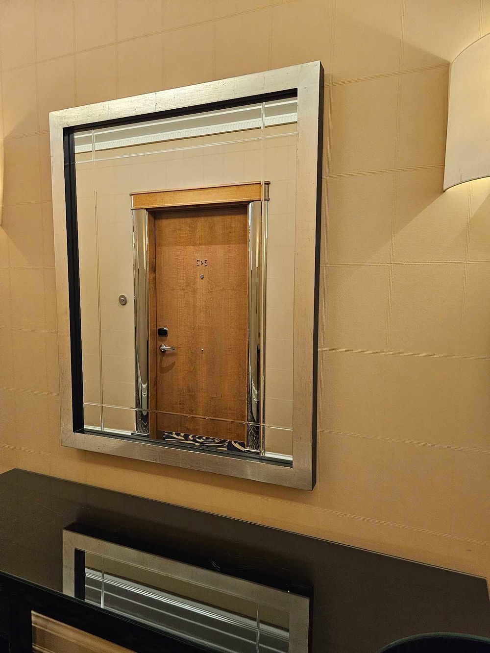Lot 2072a: * Rectangular Mirror with Brushed Silver Frame and Glass Detailing