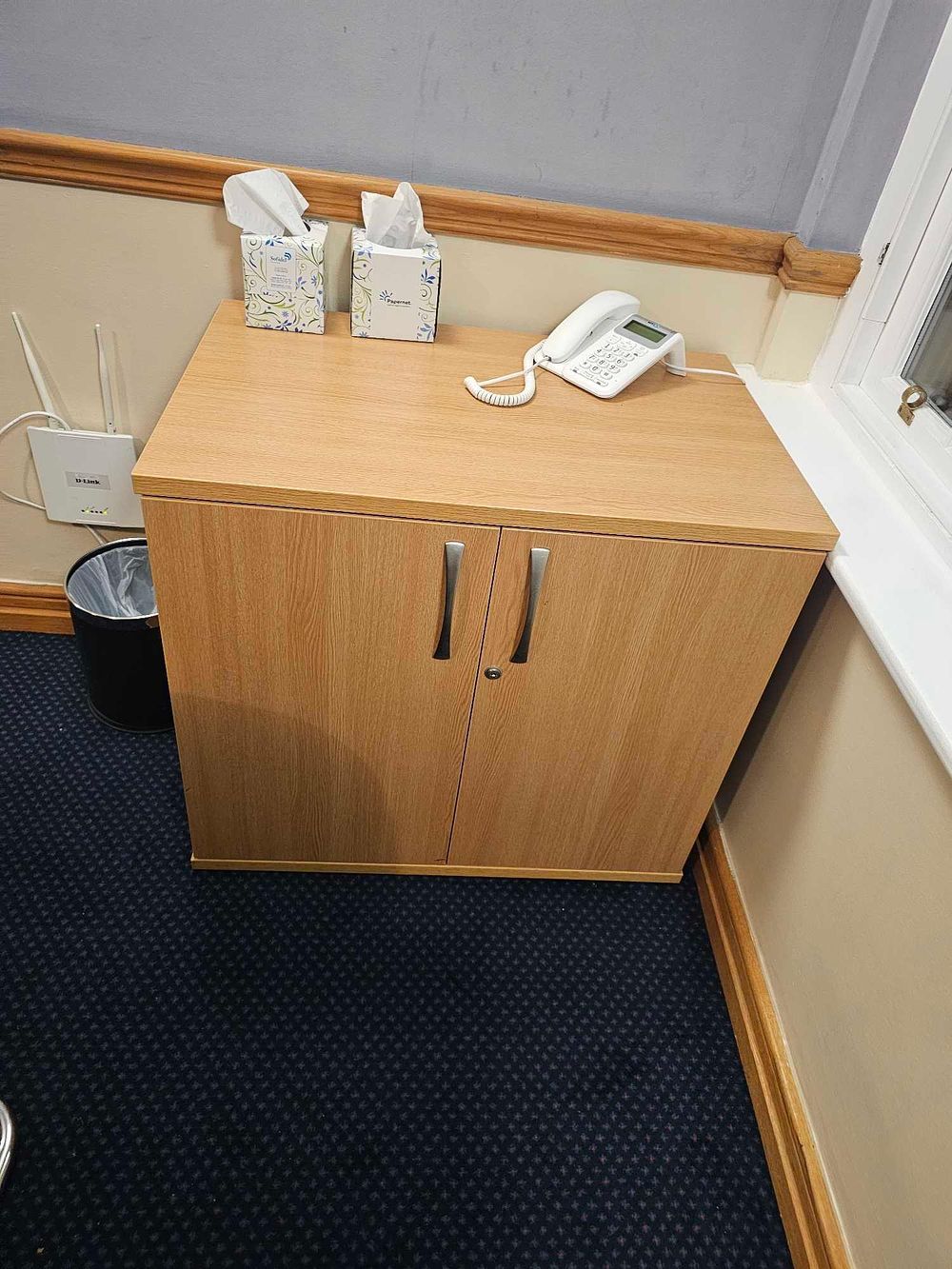 Lot 1011: * A beech compact office cupboard with laminate finish
