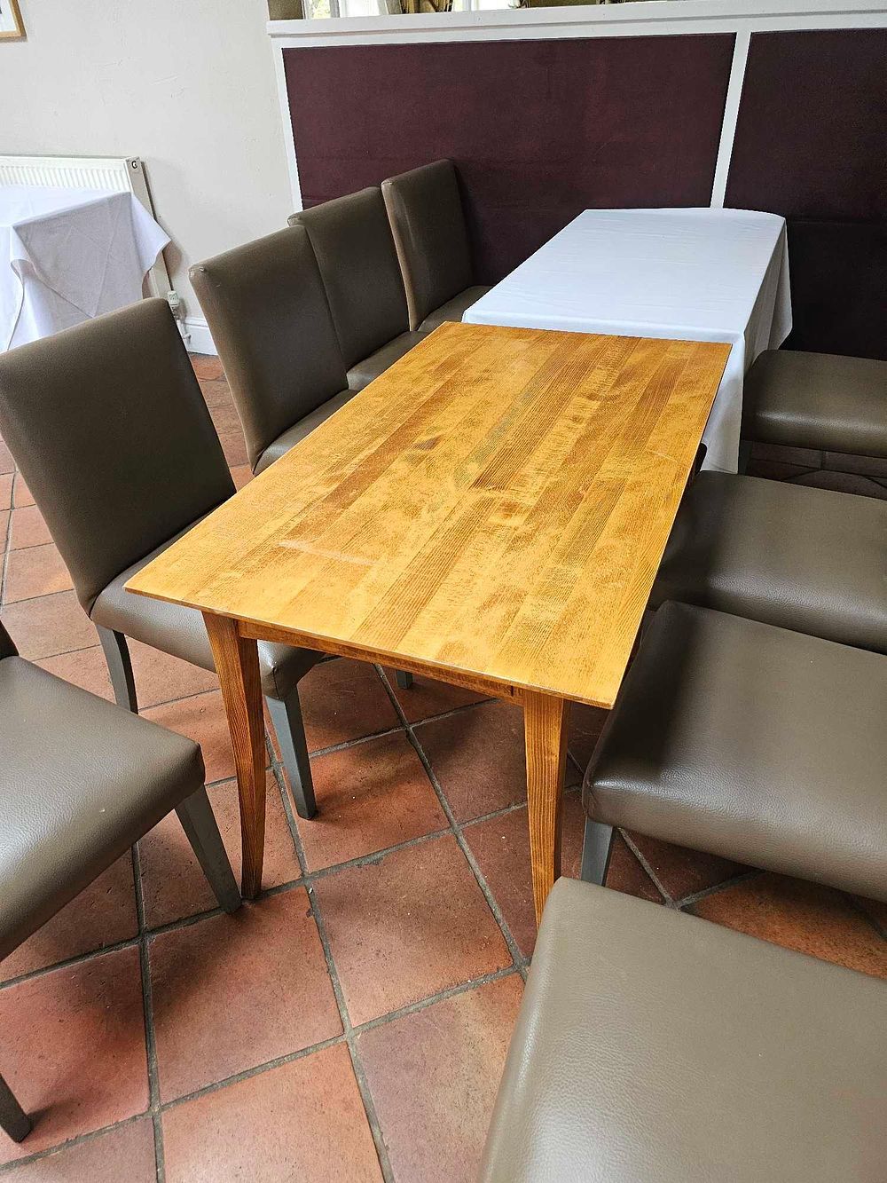 Lot 1108: * 3 x Dining table light oak on shaped tapering legs 122 x 69 x 676cm
