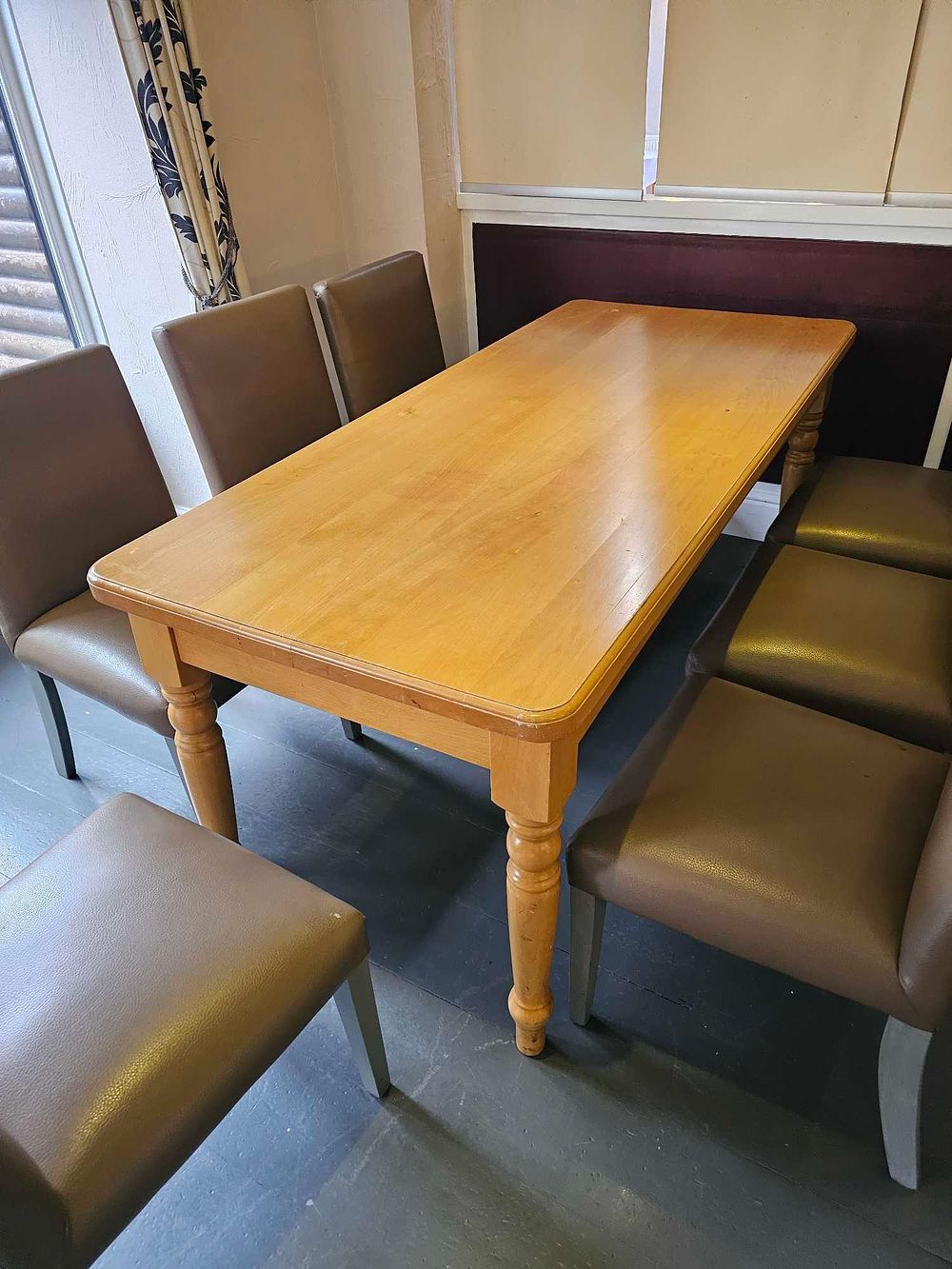 Lot 1117: * Rectangular wooden farmhouse style dining table with turned legs and natural finish timber