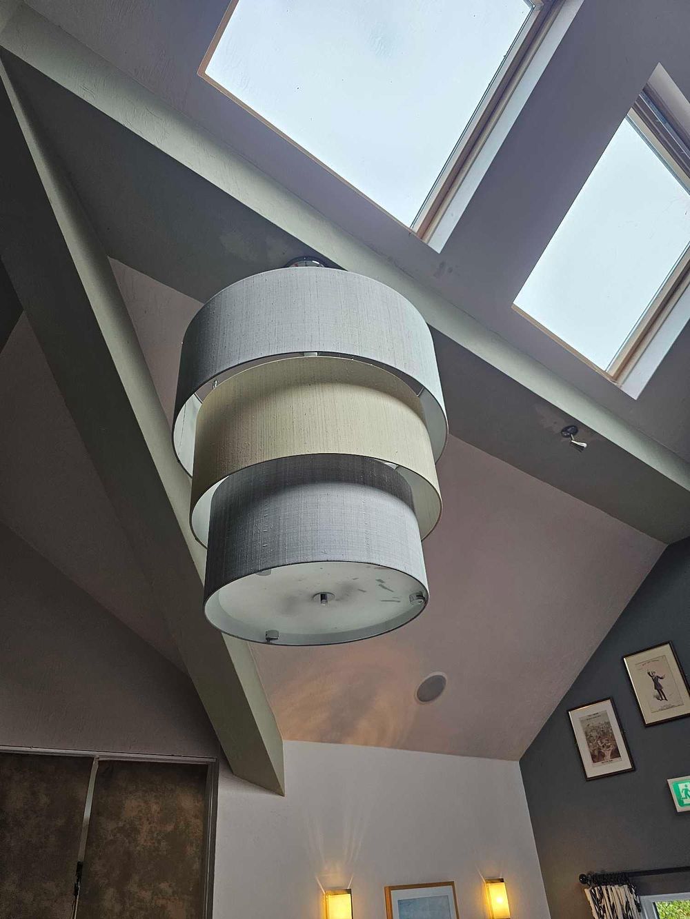 Lot 1120: * 2 x Modern pendant ceiling light with three-tier cylindrical shade design