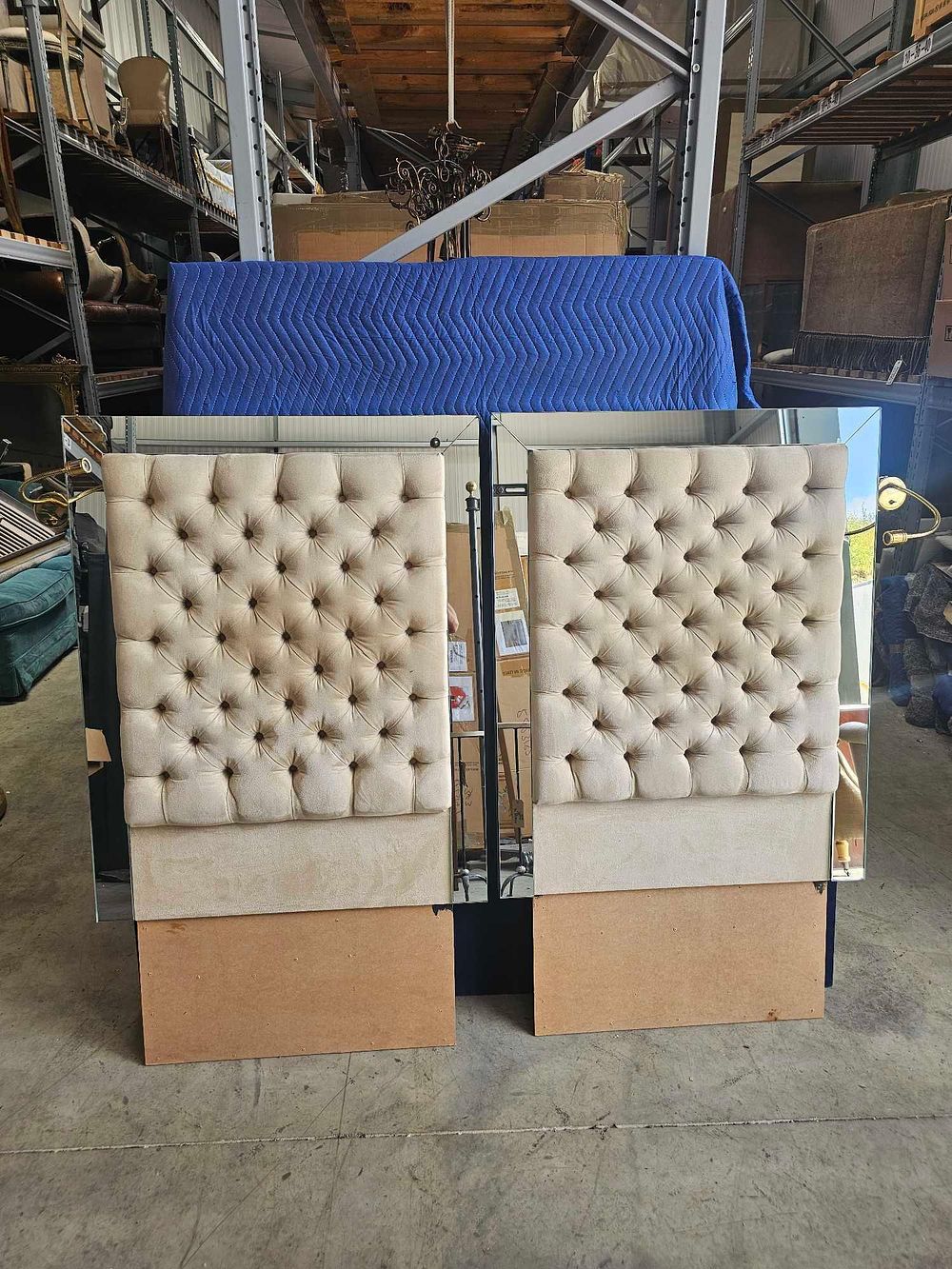 Lot 294: * A Pair Of Headboards Mirror Framed Panels With