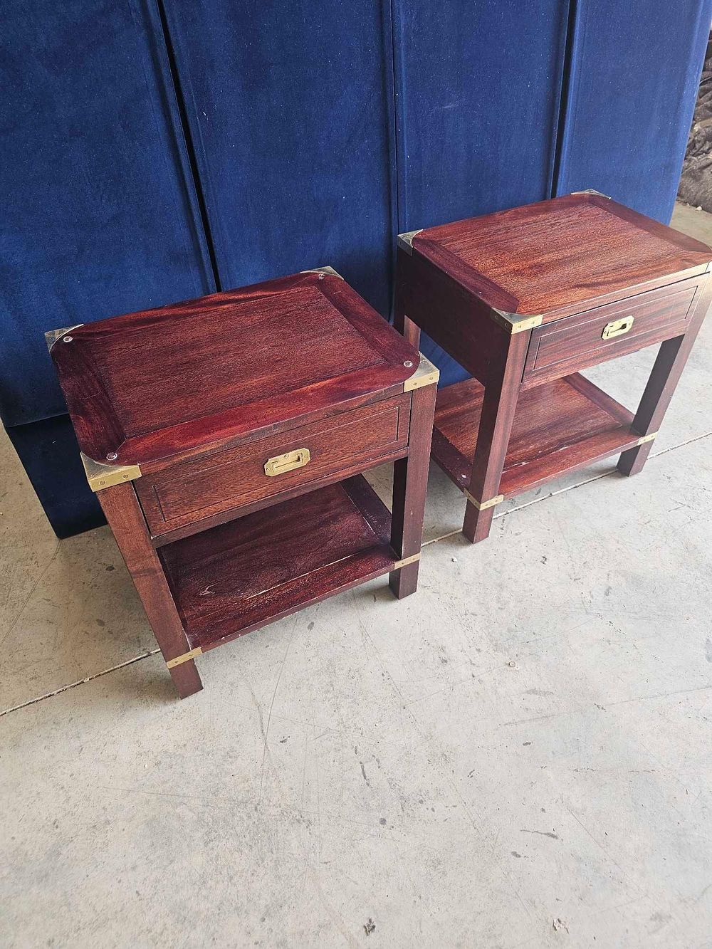 Lot 302: * A Pair Of Rosewood Military Campaign-Style Side Tables Or Nightstands