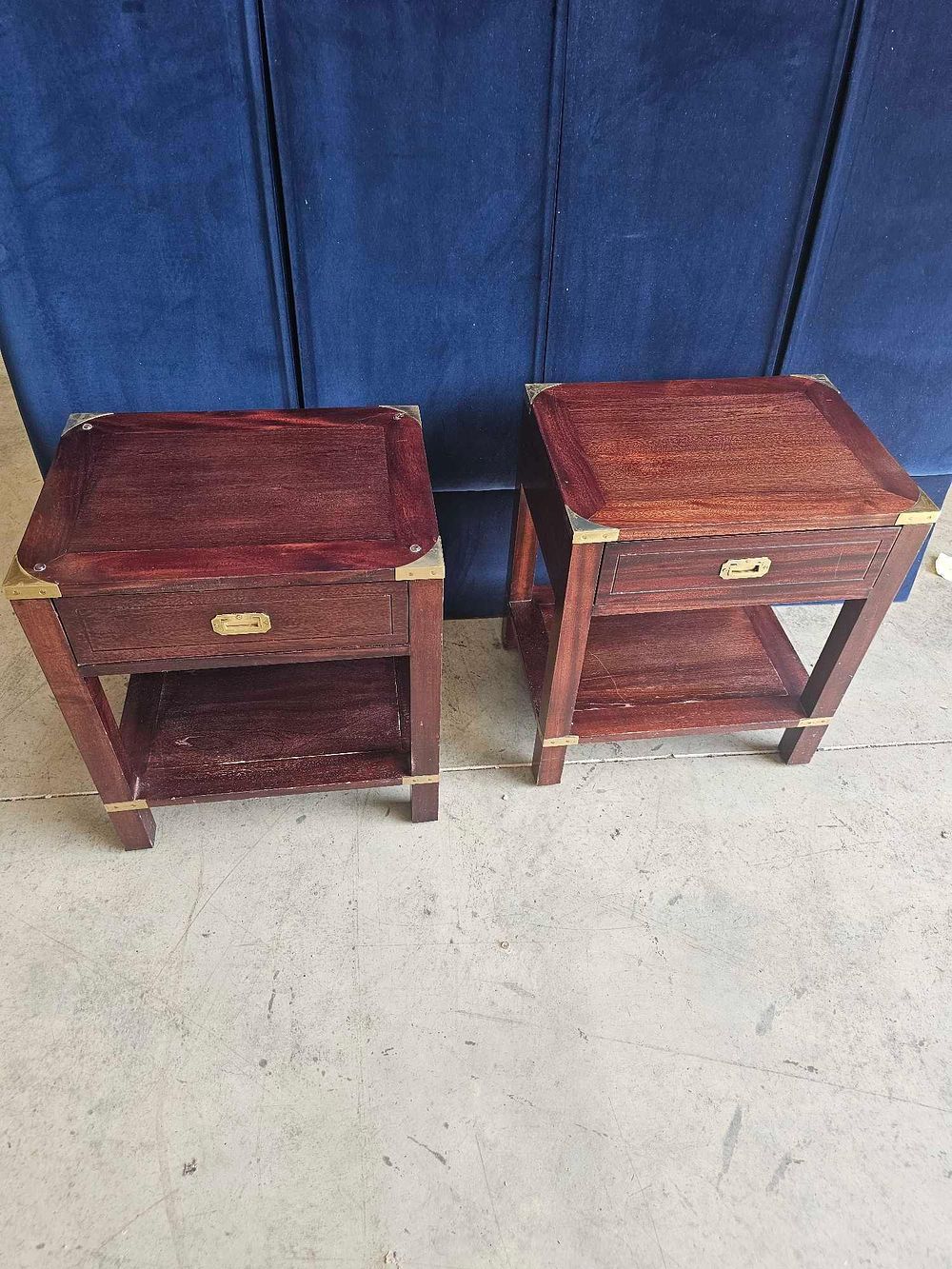 Lot 303: * A Pair Of Rosewood Military Campaign-Style Side Tables Or Nightstands
