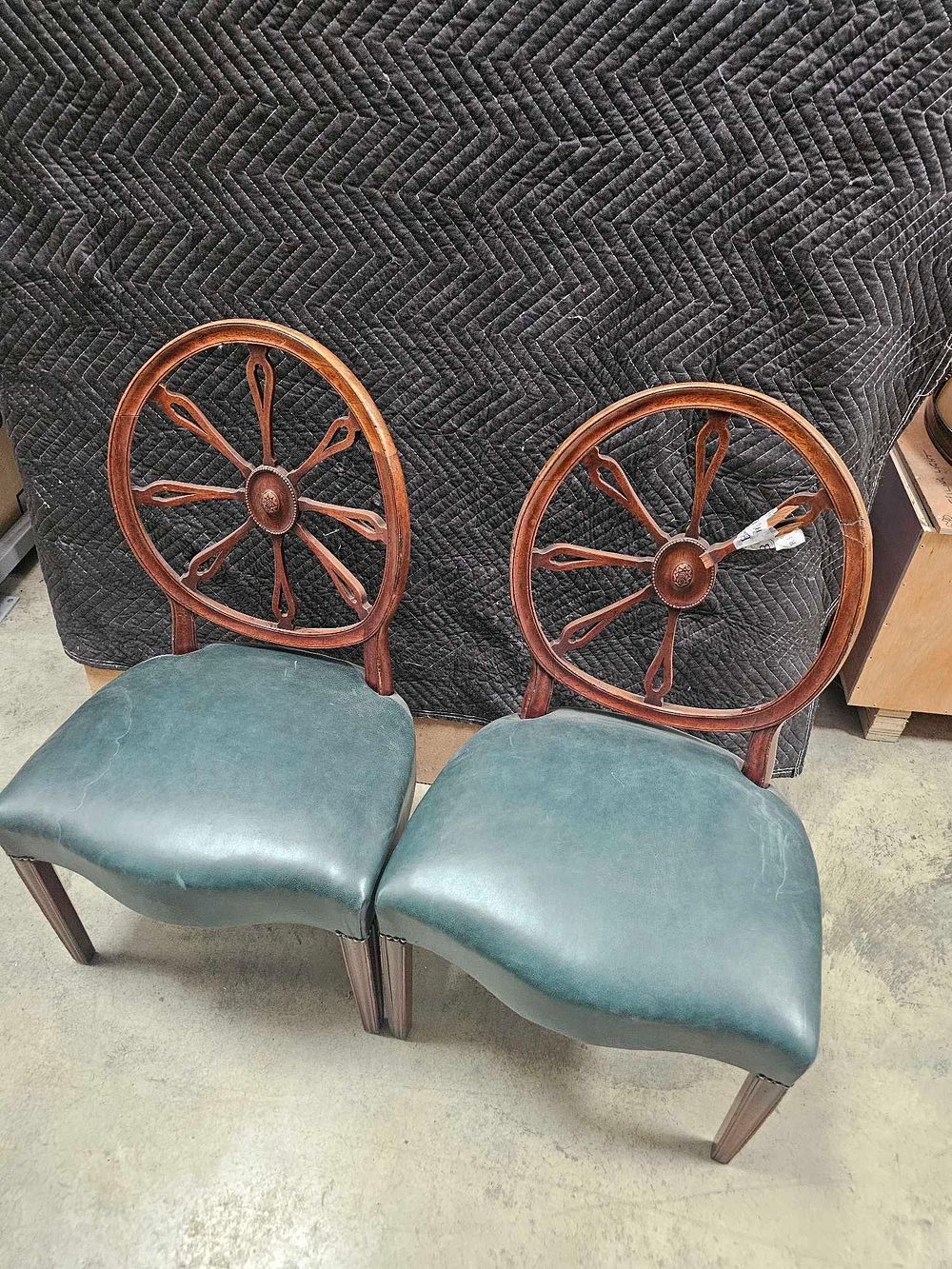 Lot 434: * A Pair Of George III Style Wheelback Chairs With Leather Seat Pad 54 X 47 X 94cm A/F One Damaged To
