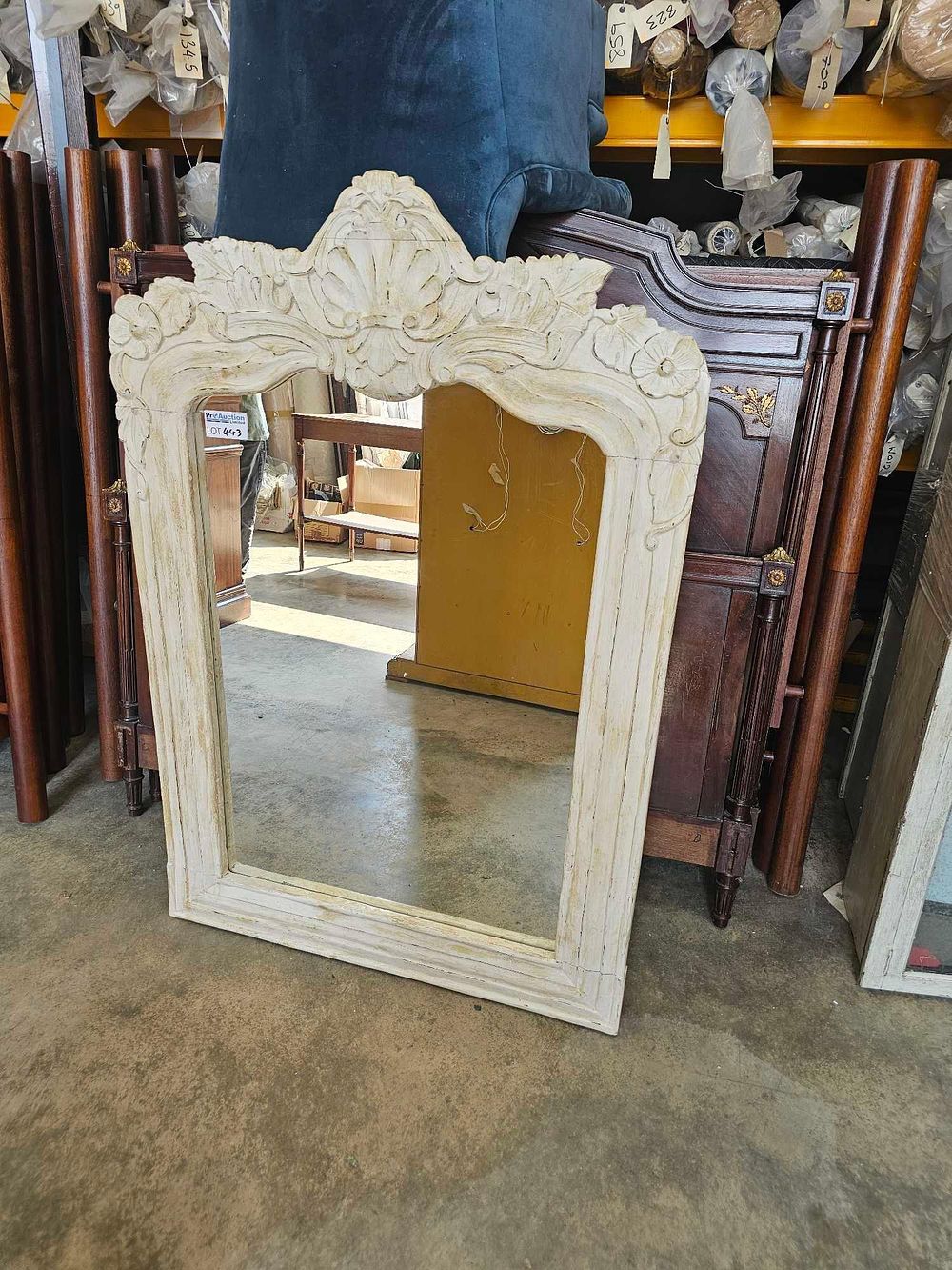 Lot 443: * A White Painted Distress Accent Mirror 100 X 148cm