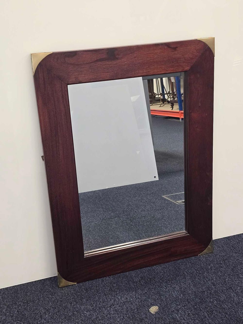 Lot 760e: * A Campaign Style Furntiure Mahogany Rectangular Accent Mirror With Brass Accents 60 X 80cm
