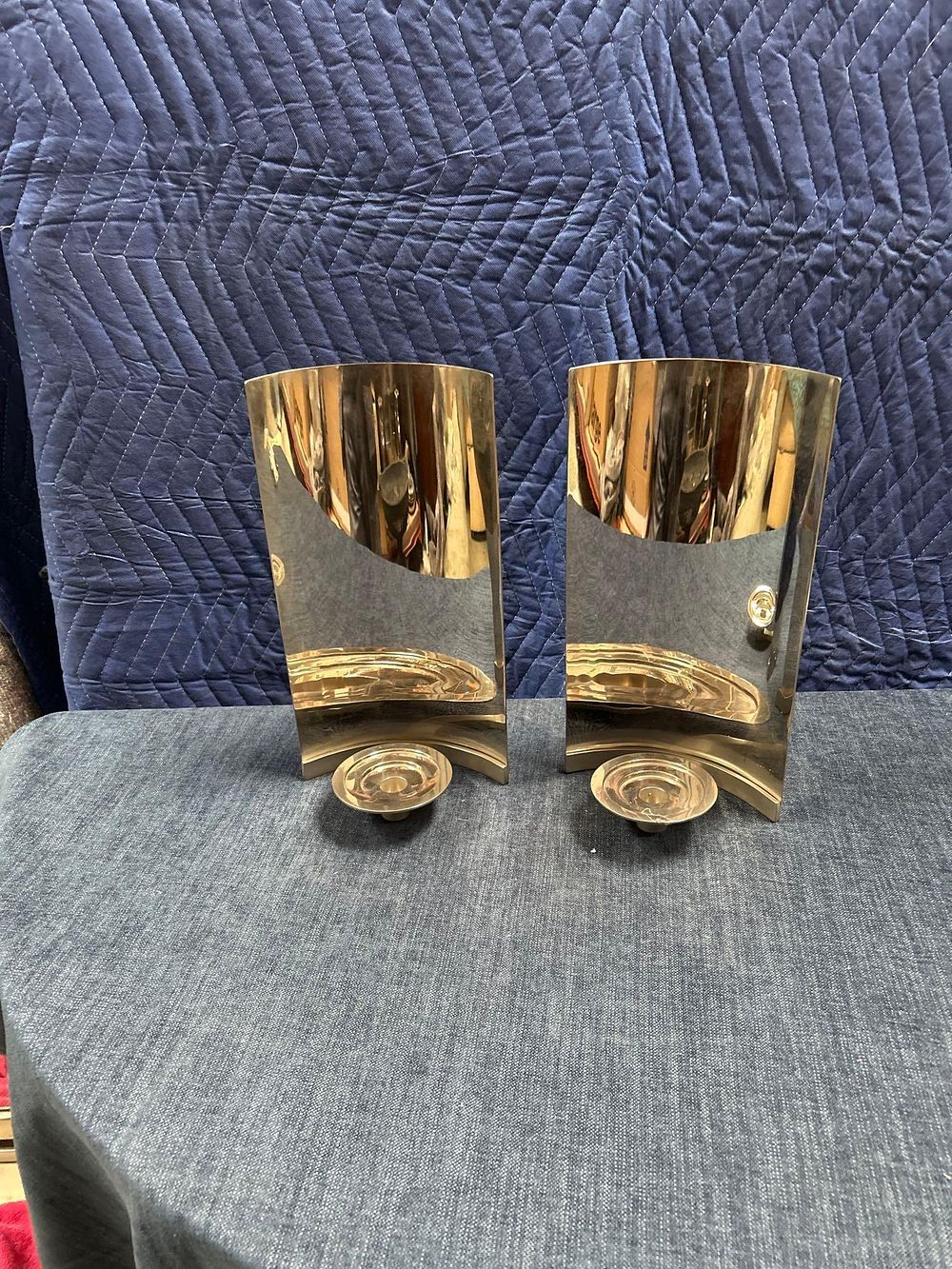 Lot 1021: * A Pair Mid Century Scandinavian Silver Metal Candle Wall Sconce 35cm High