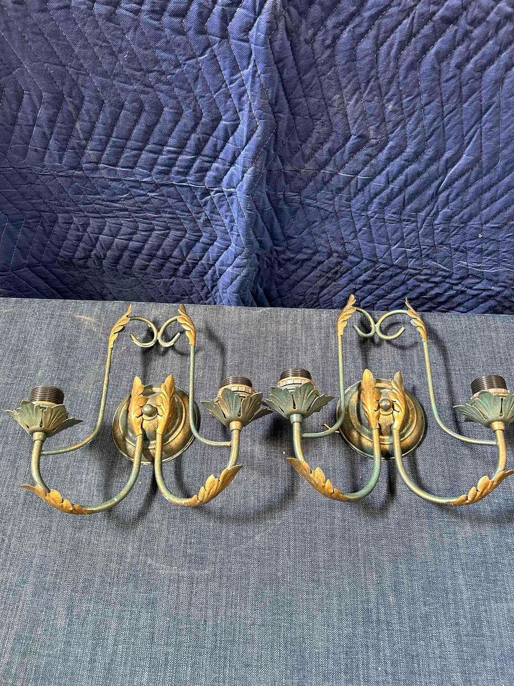 Lot 1102: * A Pair Of Hollywood Regency Style Two-Light Wall Sconces