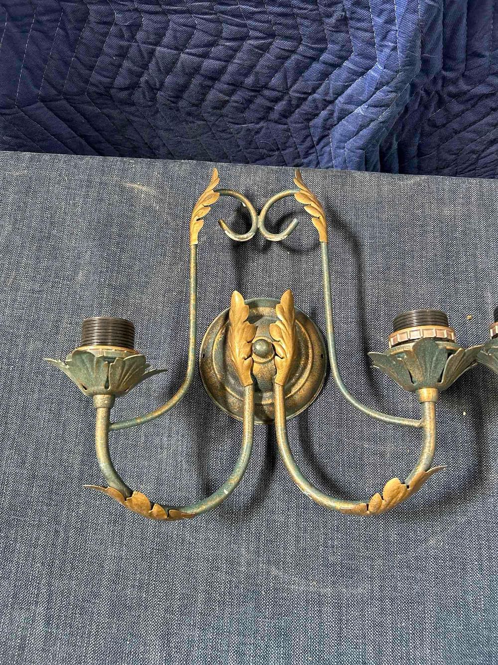 Lot 1113: * A Pair Of Hollywood Regency Style Two-Light Wall Sconces